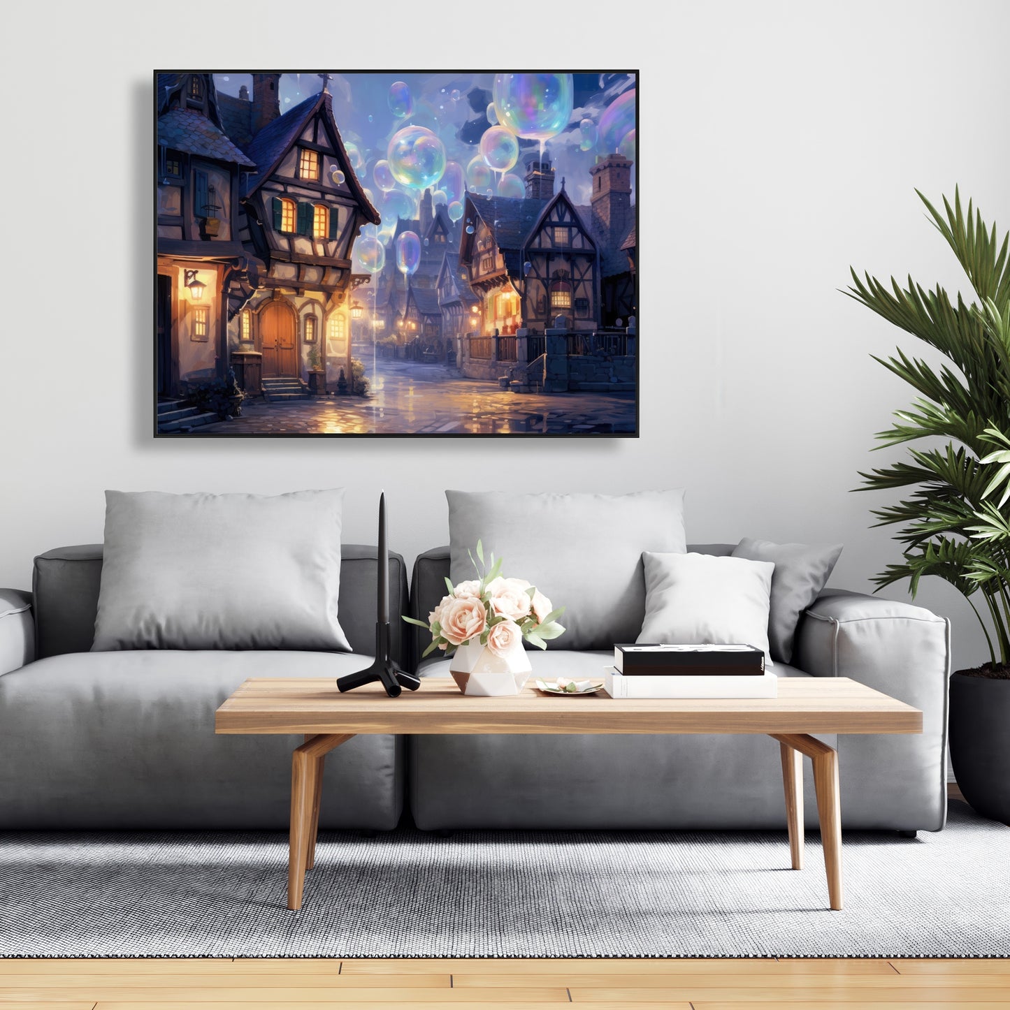 Bloopy town - 36"x36" Framed canvas