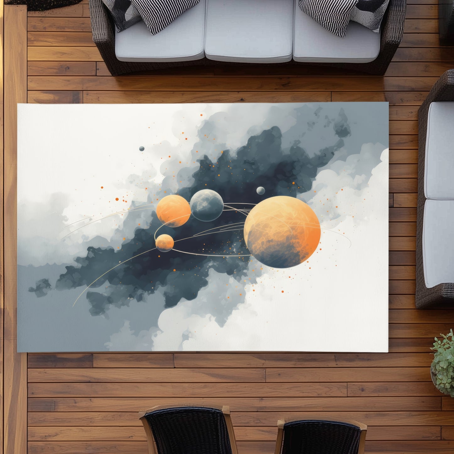 Circle of Planets Gray Outdoor Area Rug for Home Decor