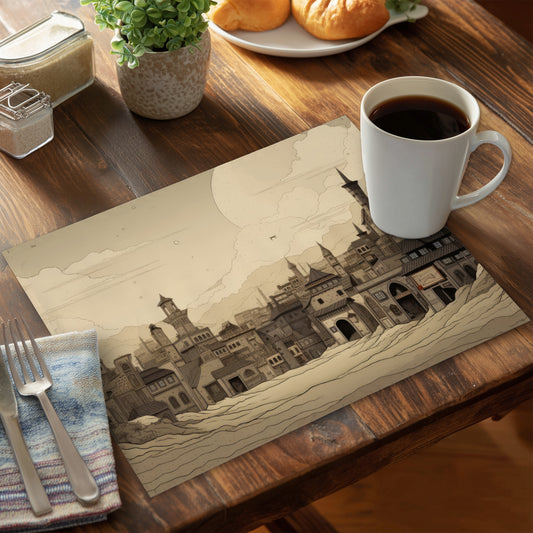 Desert Town Beige Polyester Placemat | Home Decor Essential