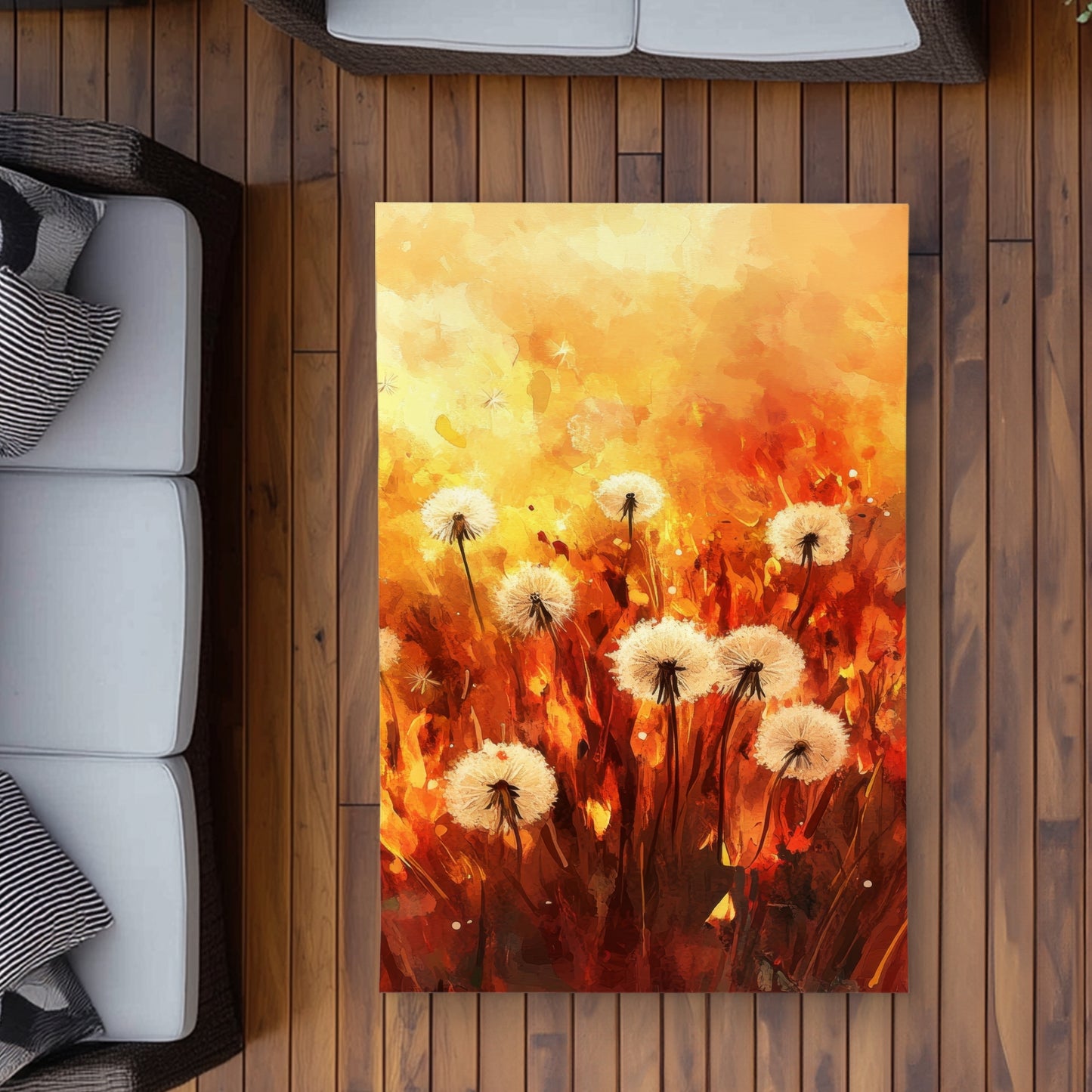 Dandelion Fire Yellow Outdoor Area Rug for Home Decor