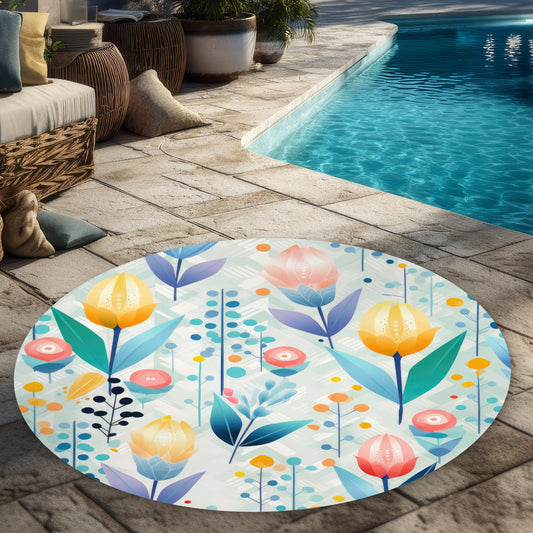 Calming Scents White Round Outdoor Area Rug for Home Decor