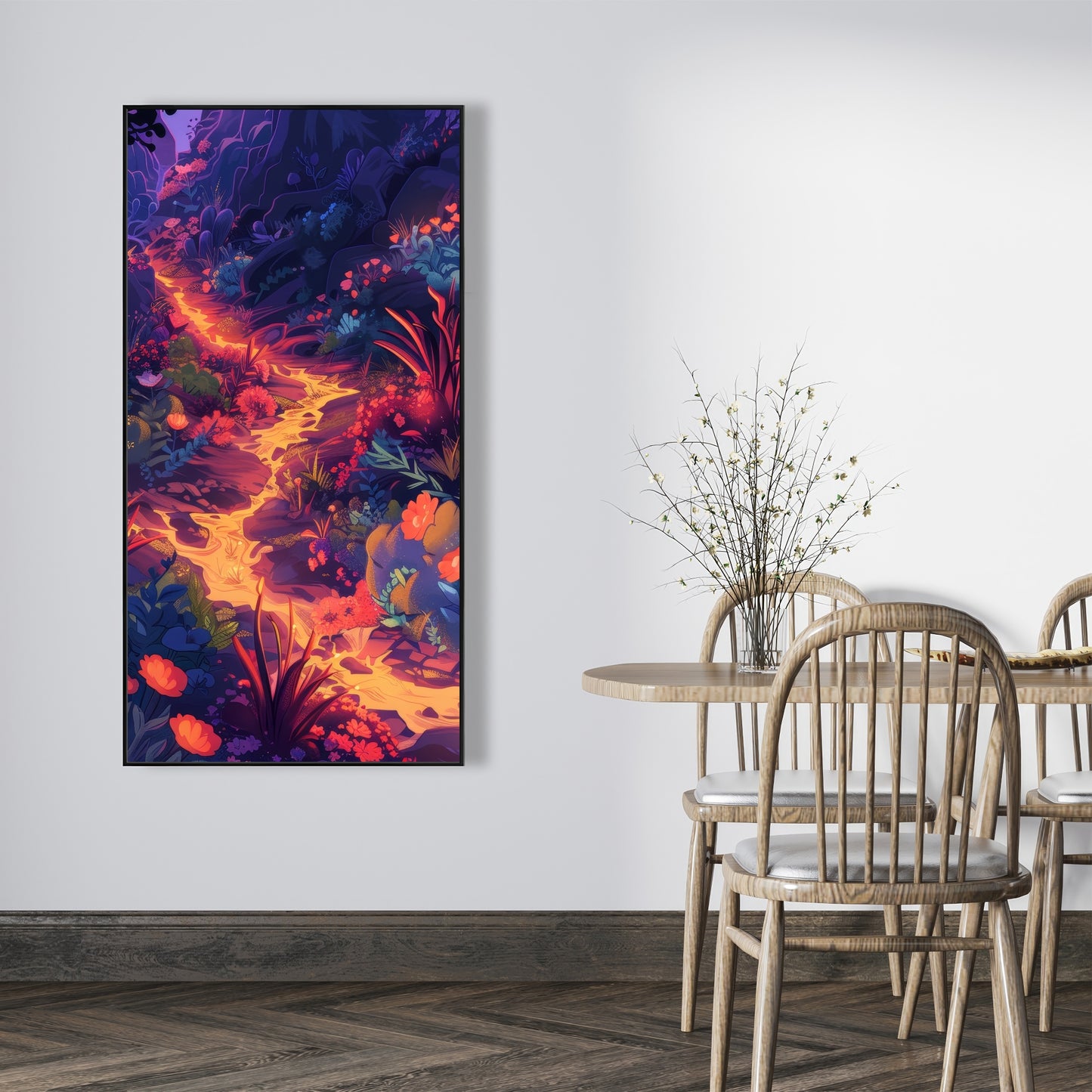 Burning Flowers Purple Framed Canvas | Home Decor Art