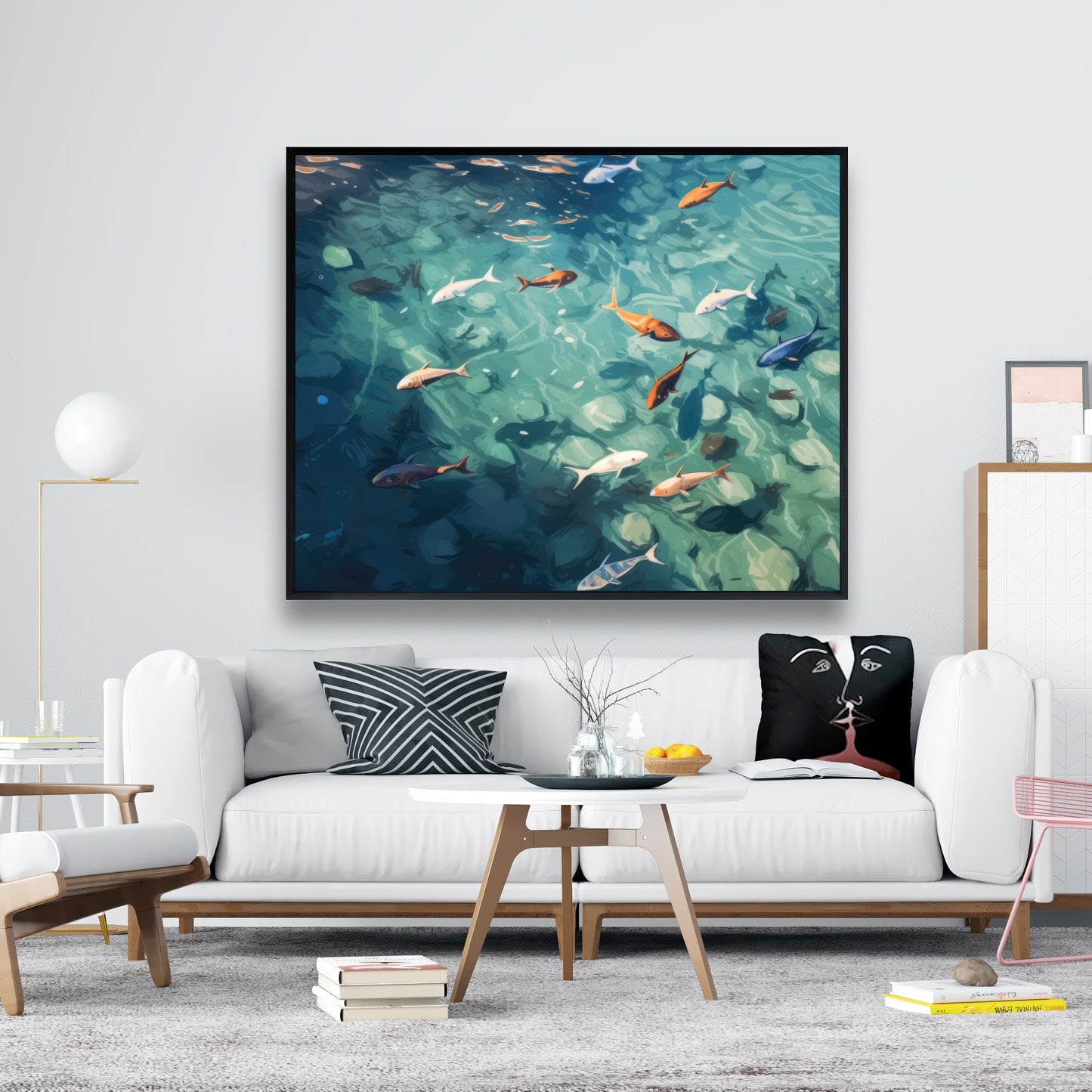 Caustic fish - 36"x36" Framed canvas
