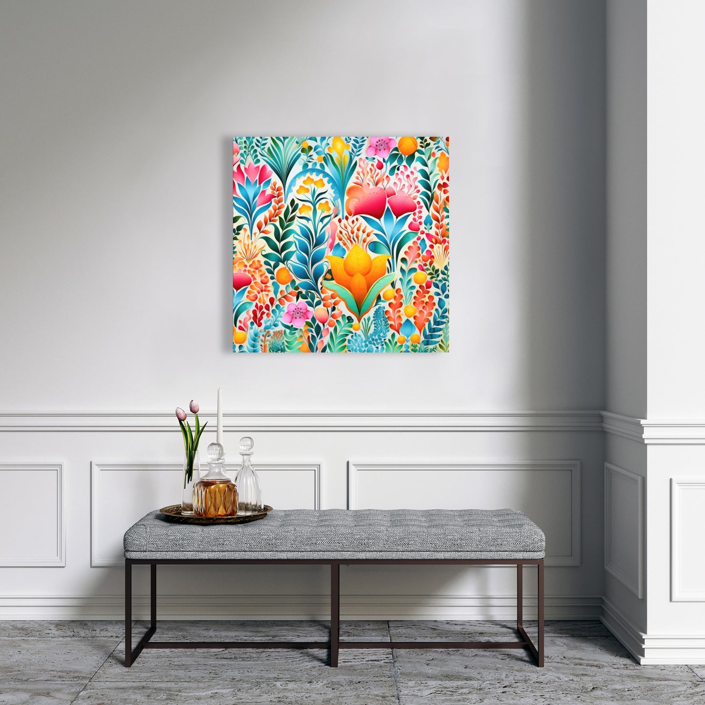 Flowing Flowers - Green Canvas for Elegant Home Decor