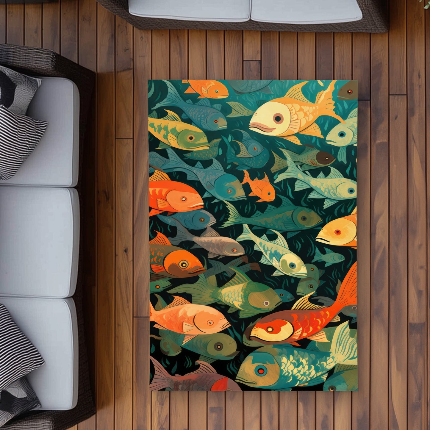 Simple Fishes Black Outdoor Area Rug | Home Decor Essentials