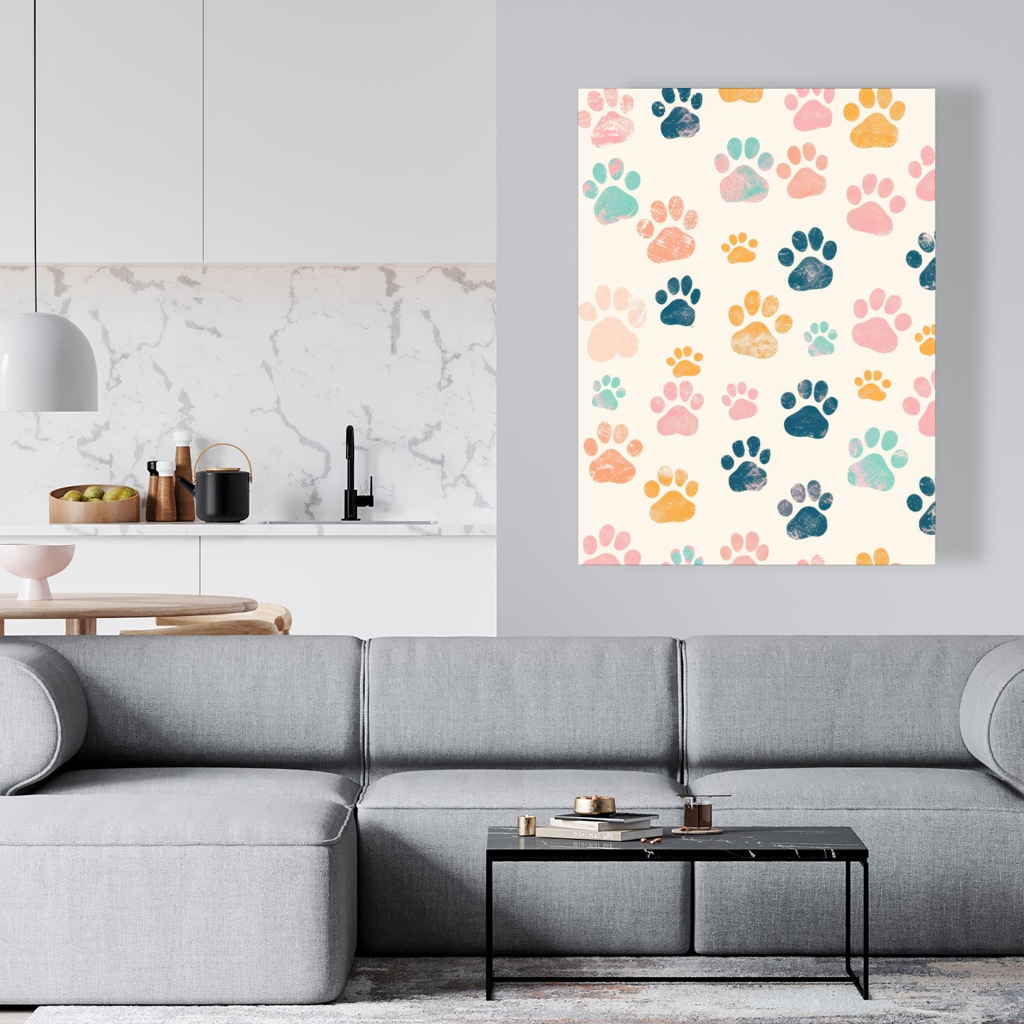 Cute Paws - Blue Canvas Wall Art for Home Decor