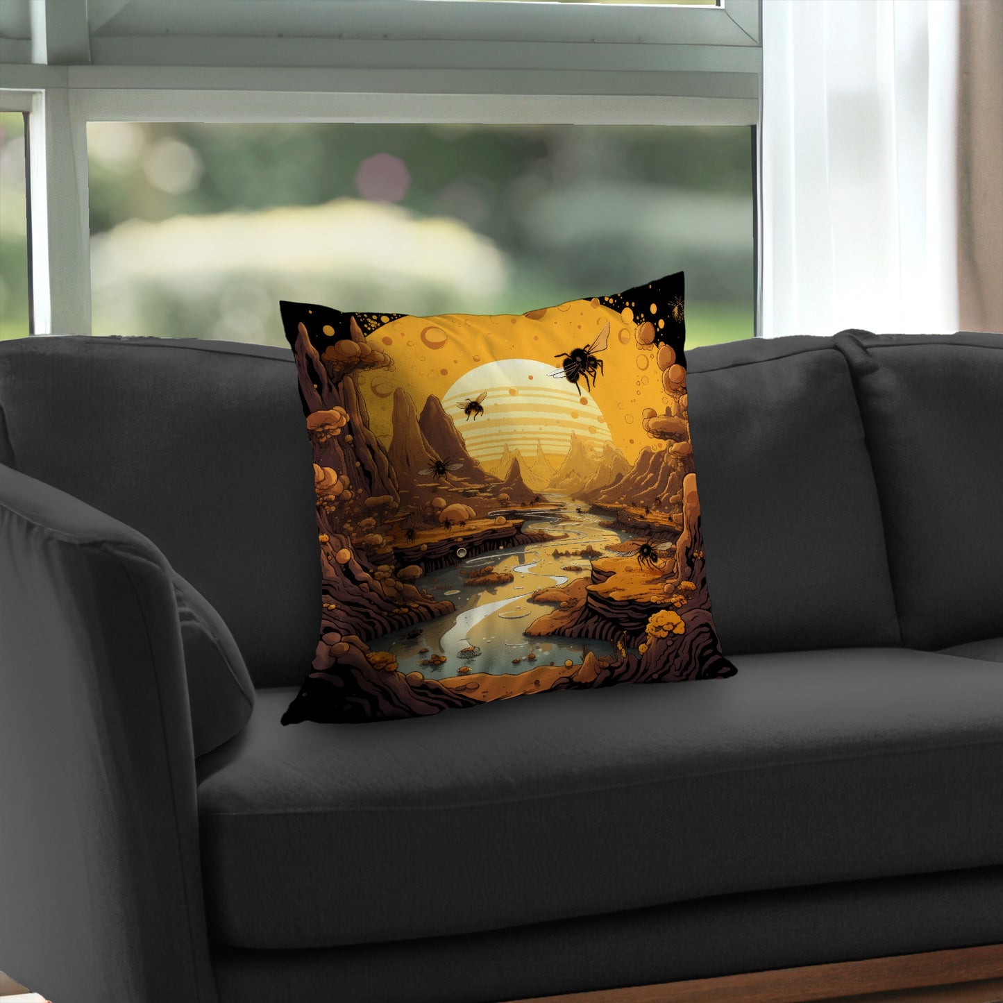 Hive Mind Black Poly Twill Throw Pillow Insert for Home Decor