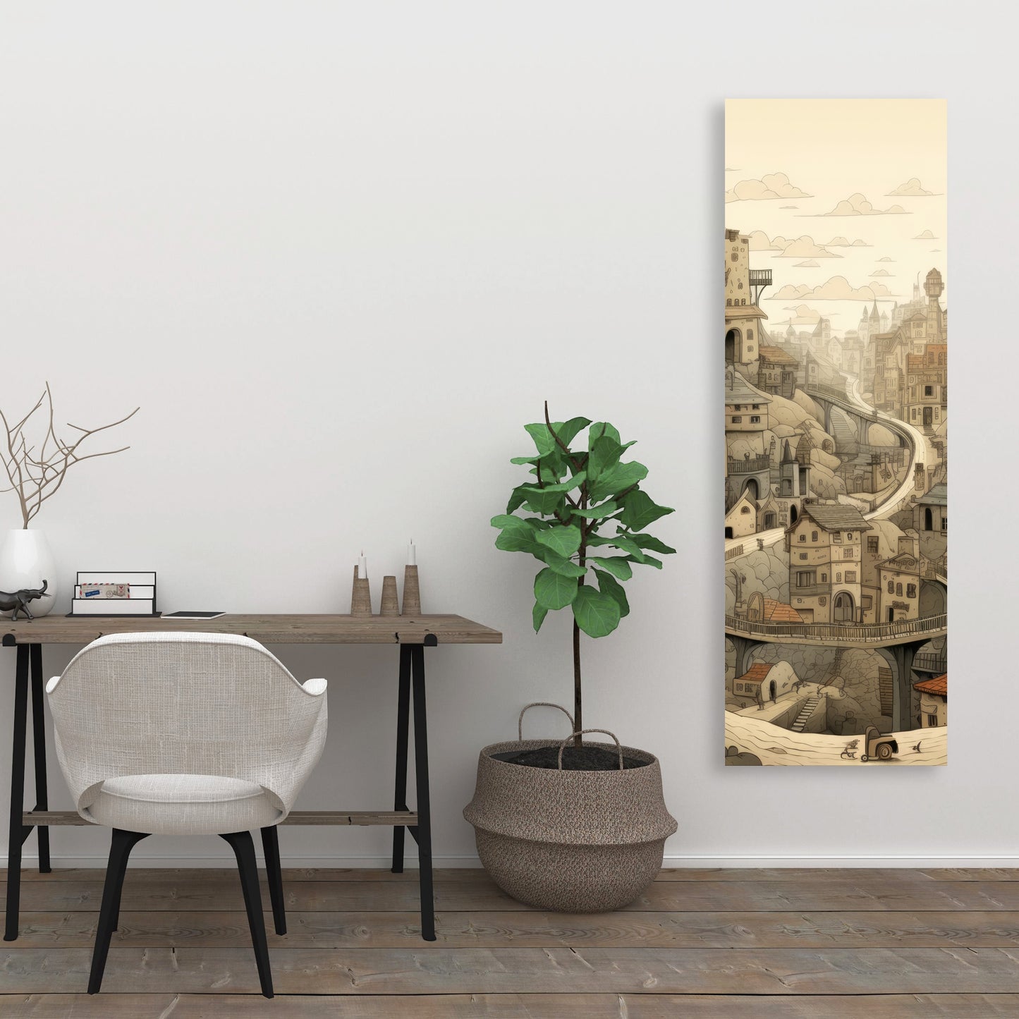 Intricate Town Hall - Beige Canvas for Elegant Home Decor