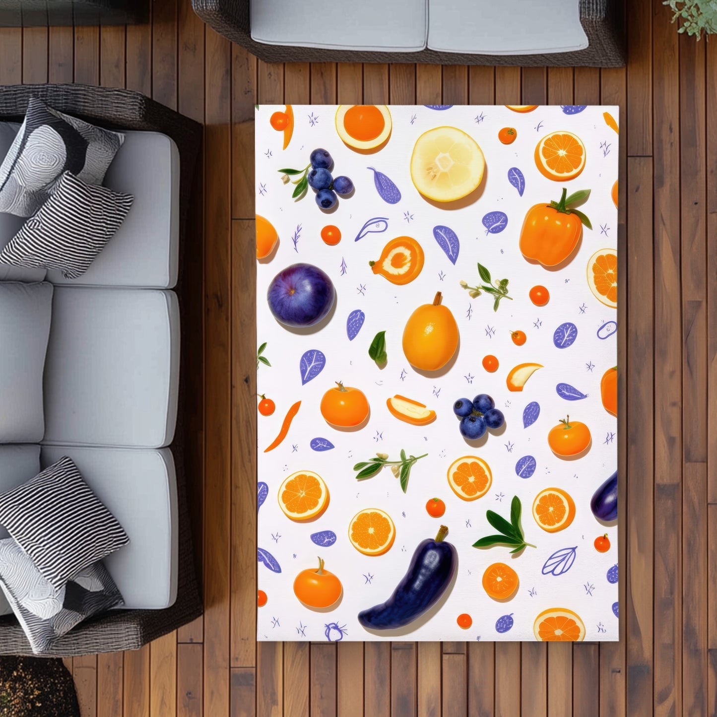 Orange and Purple Outdoor Area Rug - White Home Decor Accent