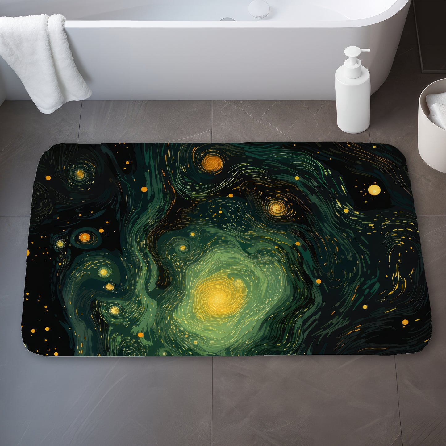 Illuminated in Space Black Bath Mat | Stylish Home Decor