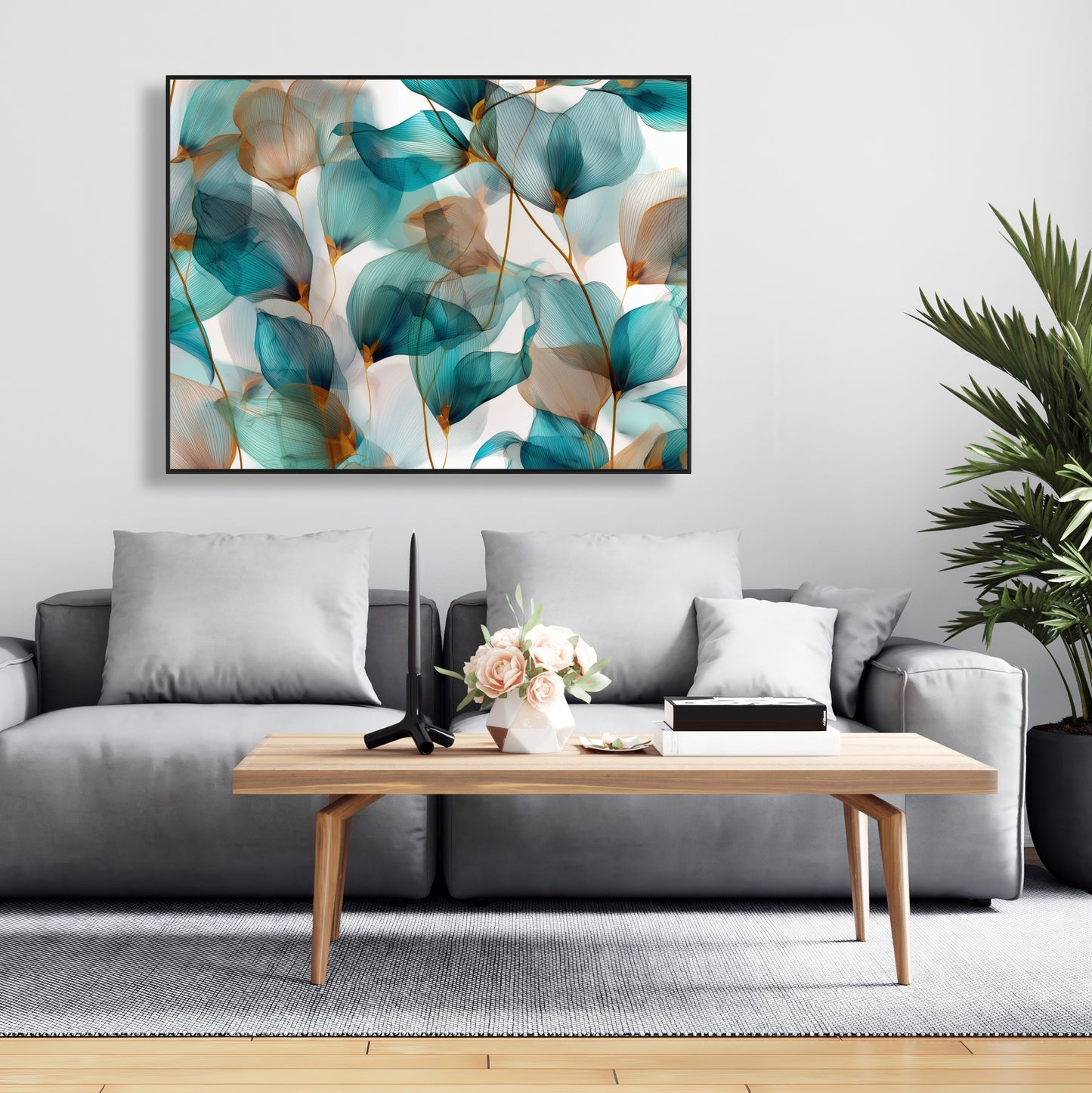 Teal and Brown Turquoise Framed Canvas for Home Decor