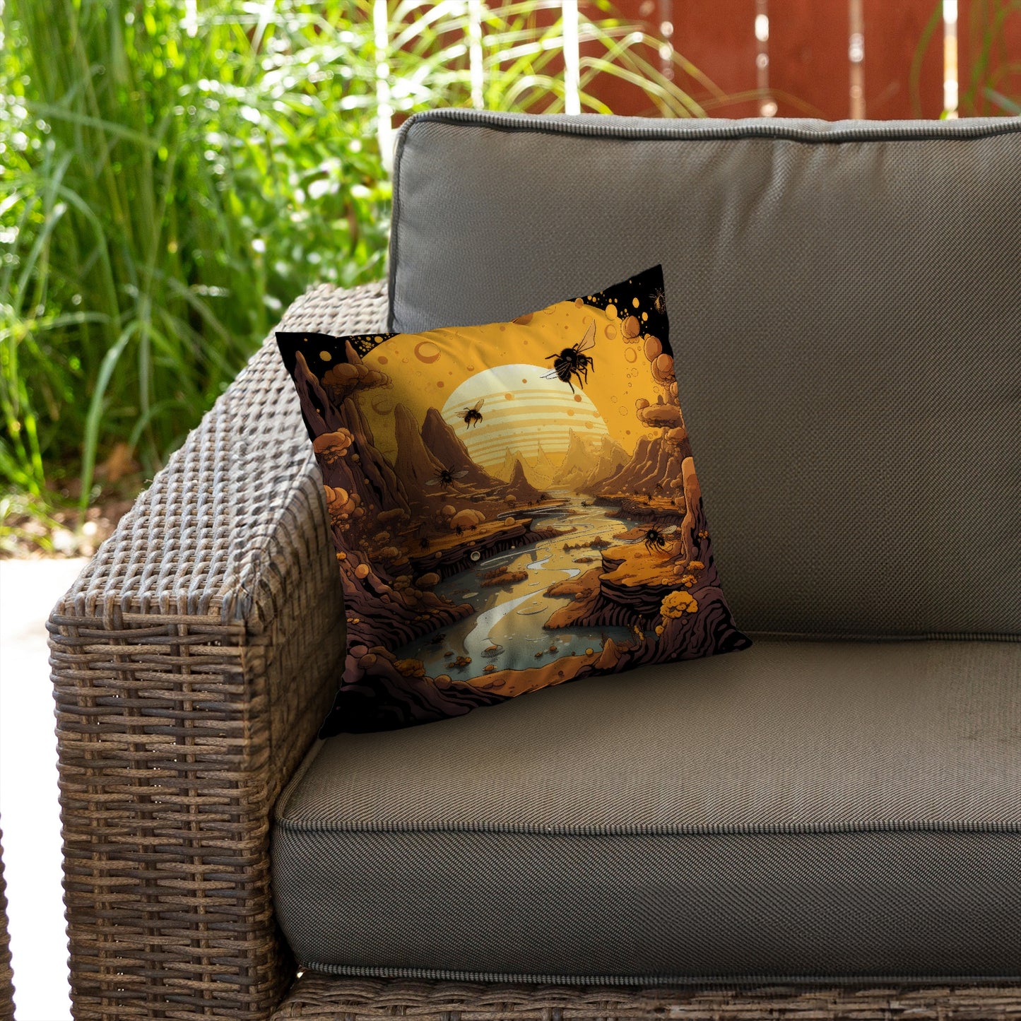 Hive Mind Black Poly Twill Throw Pillow Insert for Home Decor