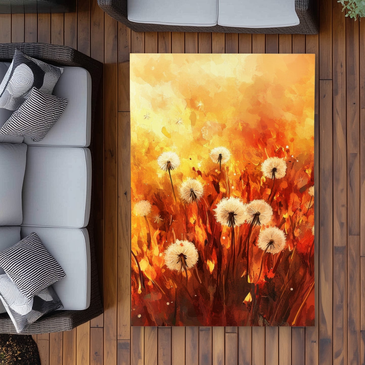 Dandelion Fire Yellow Outdoor Area Rug for Home Decor