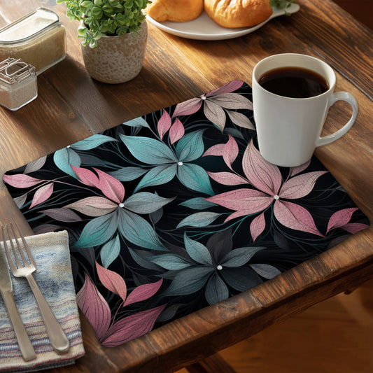 Desaturated Flowers Turquoise Braided Polyester Placemat | Home Decor