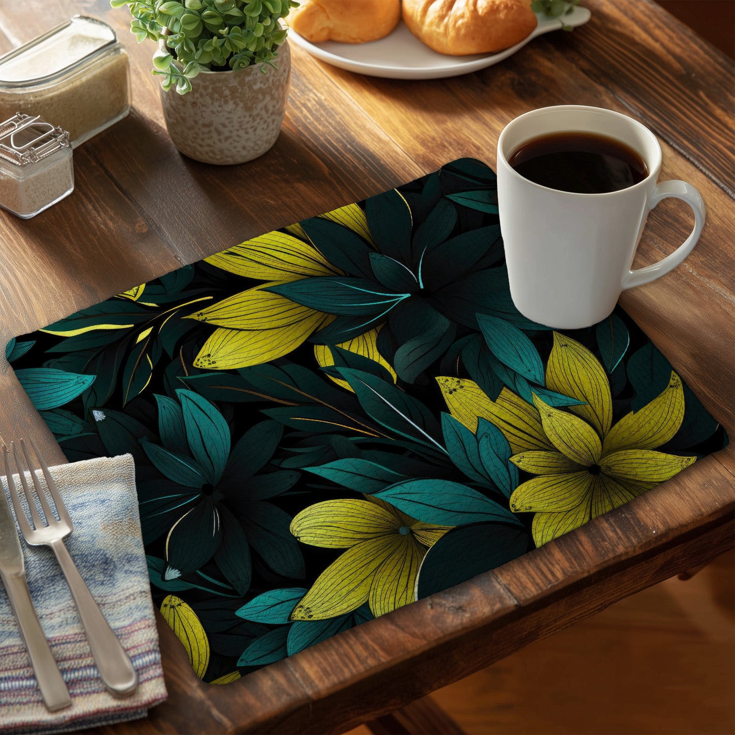 Potent Turquoise Braided Polyester Placemat for Home Decor