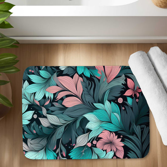 Neon Leaves Bath Mat | Stylish Home Decor Rug for Bathroom