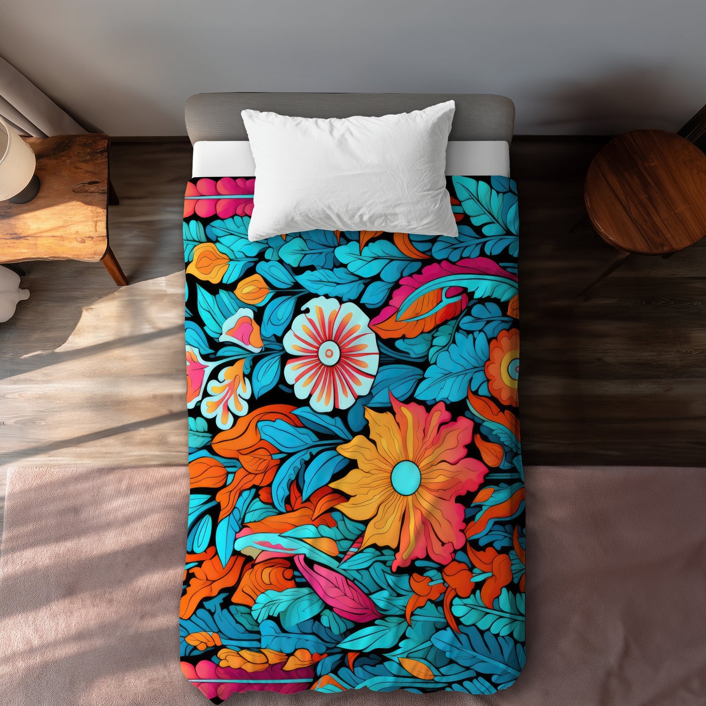 Floral Hues Orange Duvet Cover | Stylish Home Decor Accent