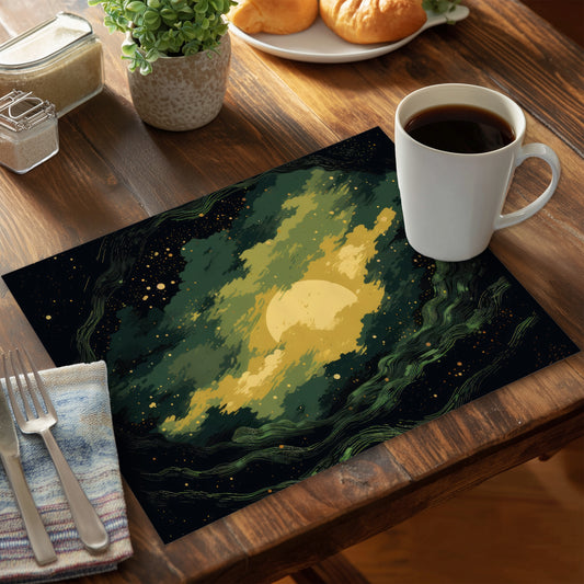 Cloudy Star Green Polyester Placemat | Home Decor Essentials