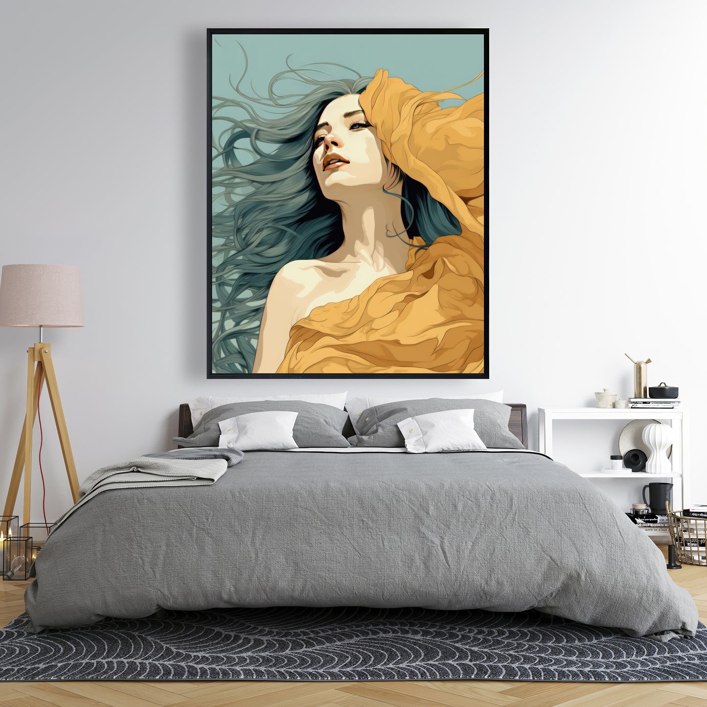 Sensual Flow - Turquoise Framed Canvas for Home Decor