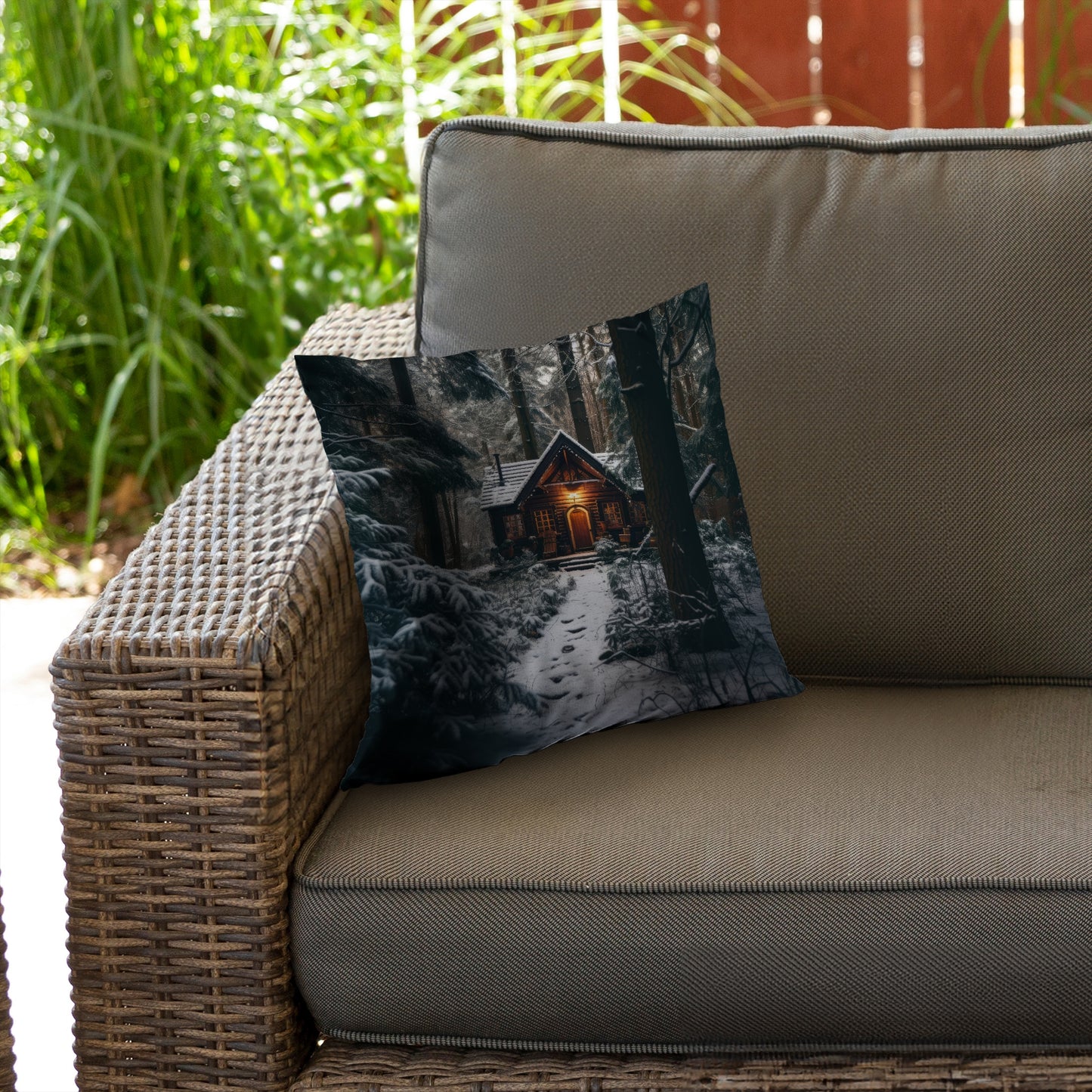 The lone cabin - White poly twill throw pillow insert | Home Decor