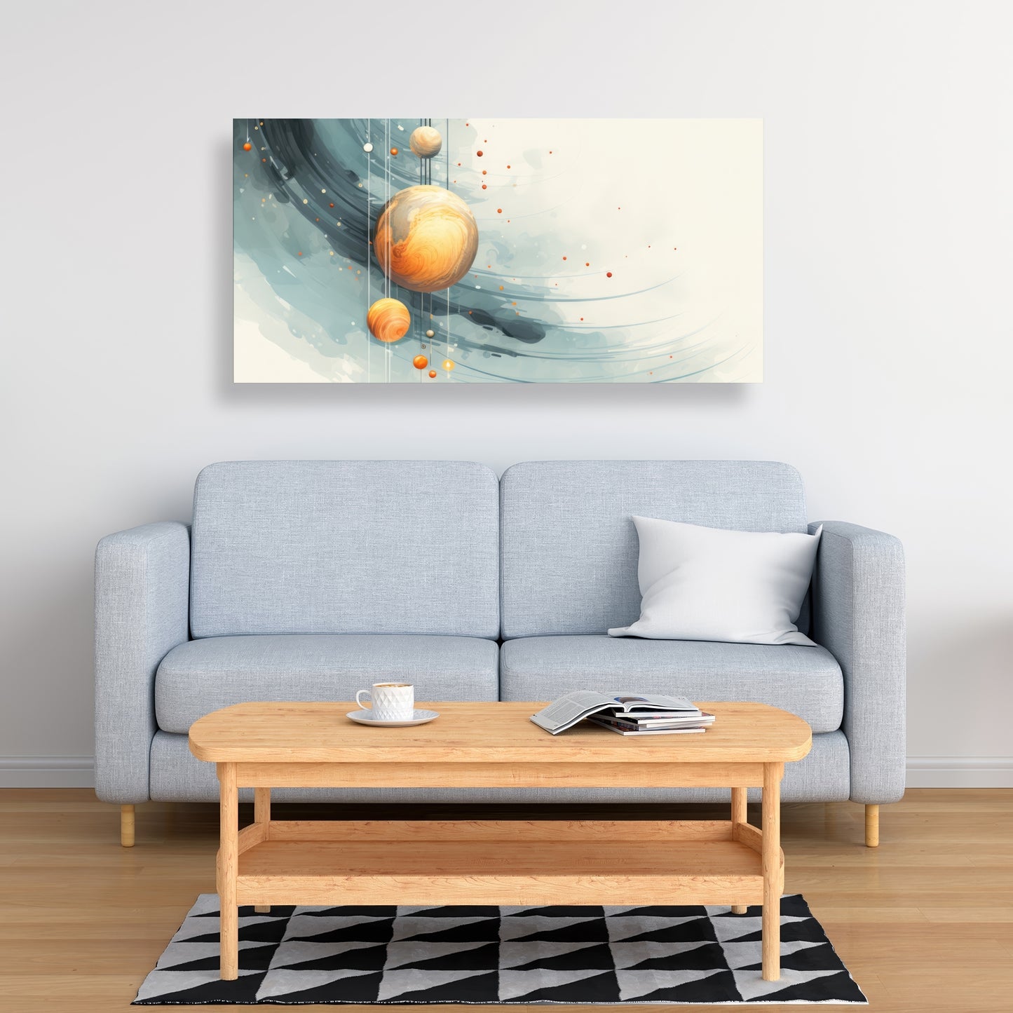 Hanging Planets - Blue Canvas Art for Home Decor | Unique Wall Art