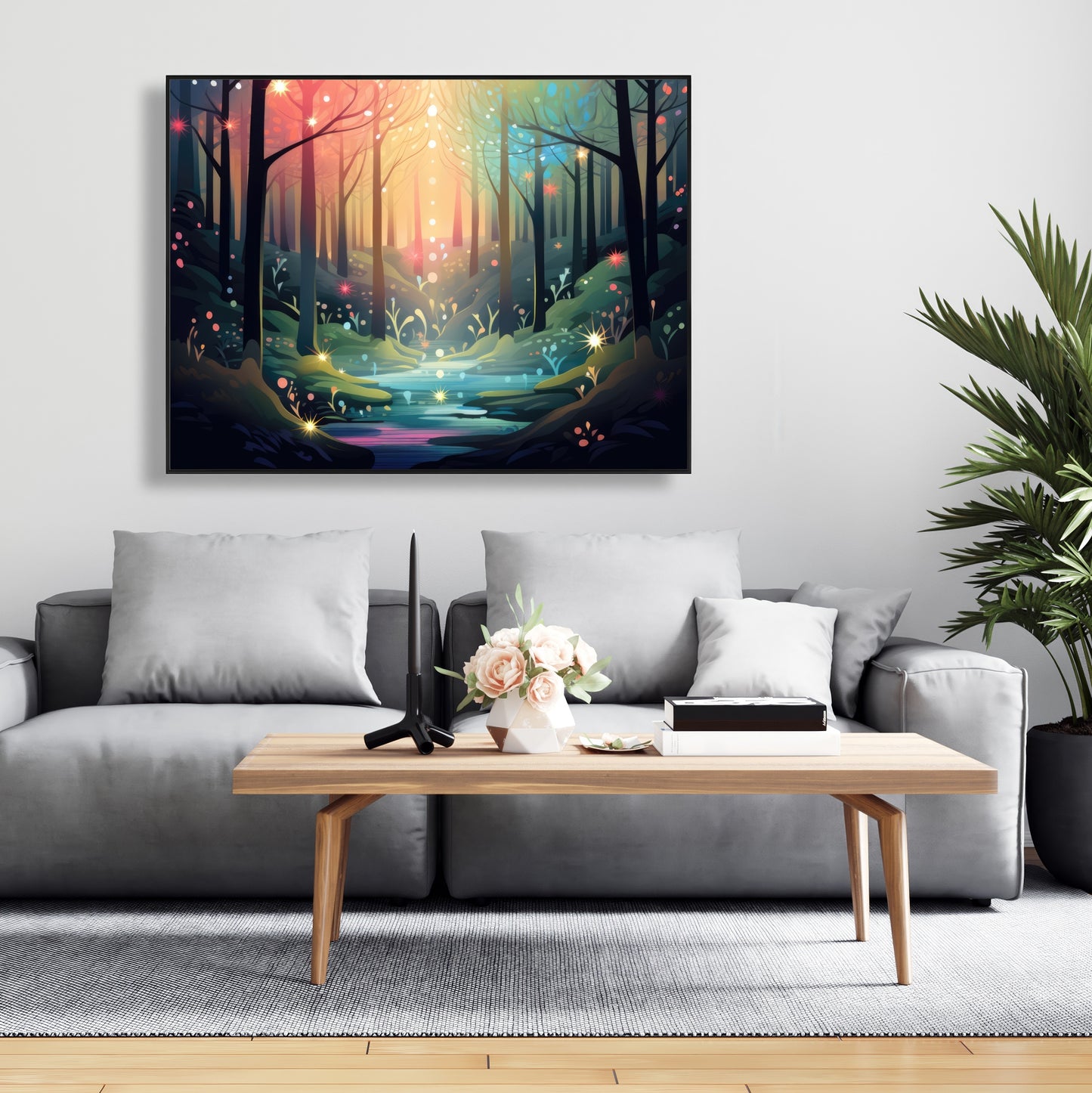 Magical forest - Turquoise Framed Canvas for Home Decor