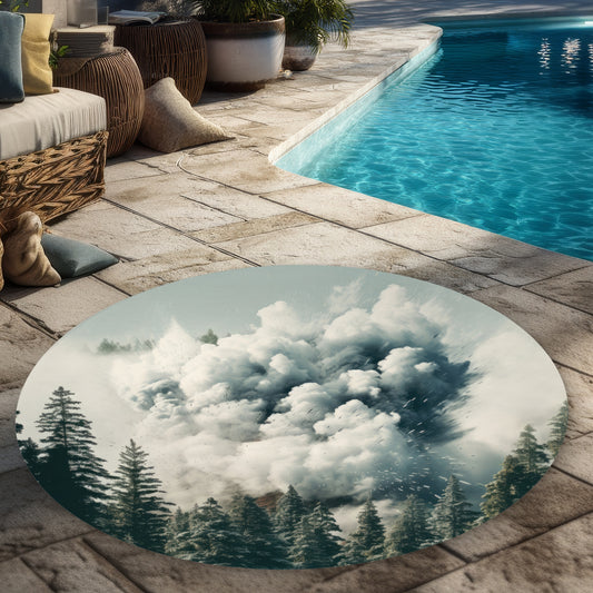 Unwanted Catastrophe Blue 5' Round Outdoor Area Rug - Decor