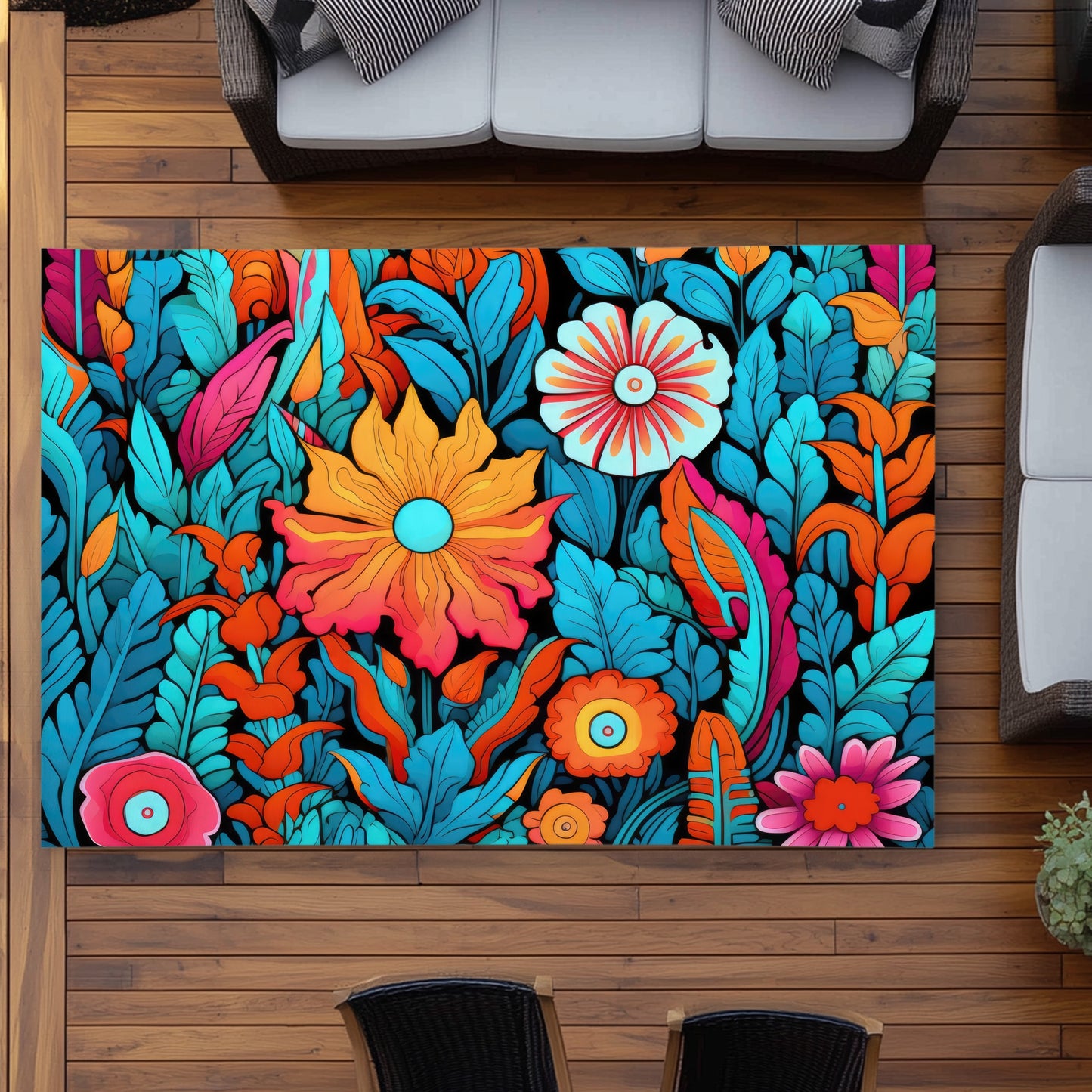 Floral Hues Turquoise Outdoor Area Rug | Home Decor Essentials