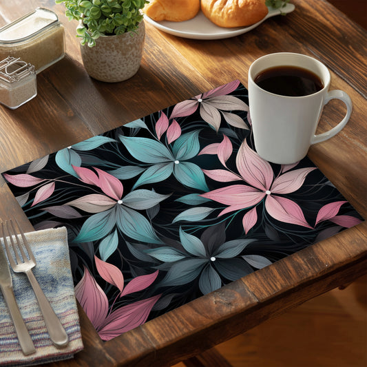 Desaturated Flowers Pink Polyester Placemat | Home Decor Elegance