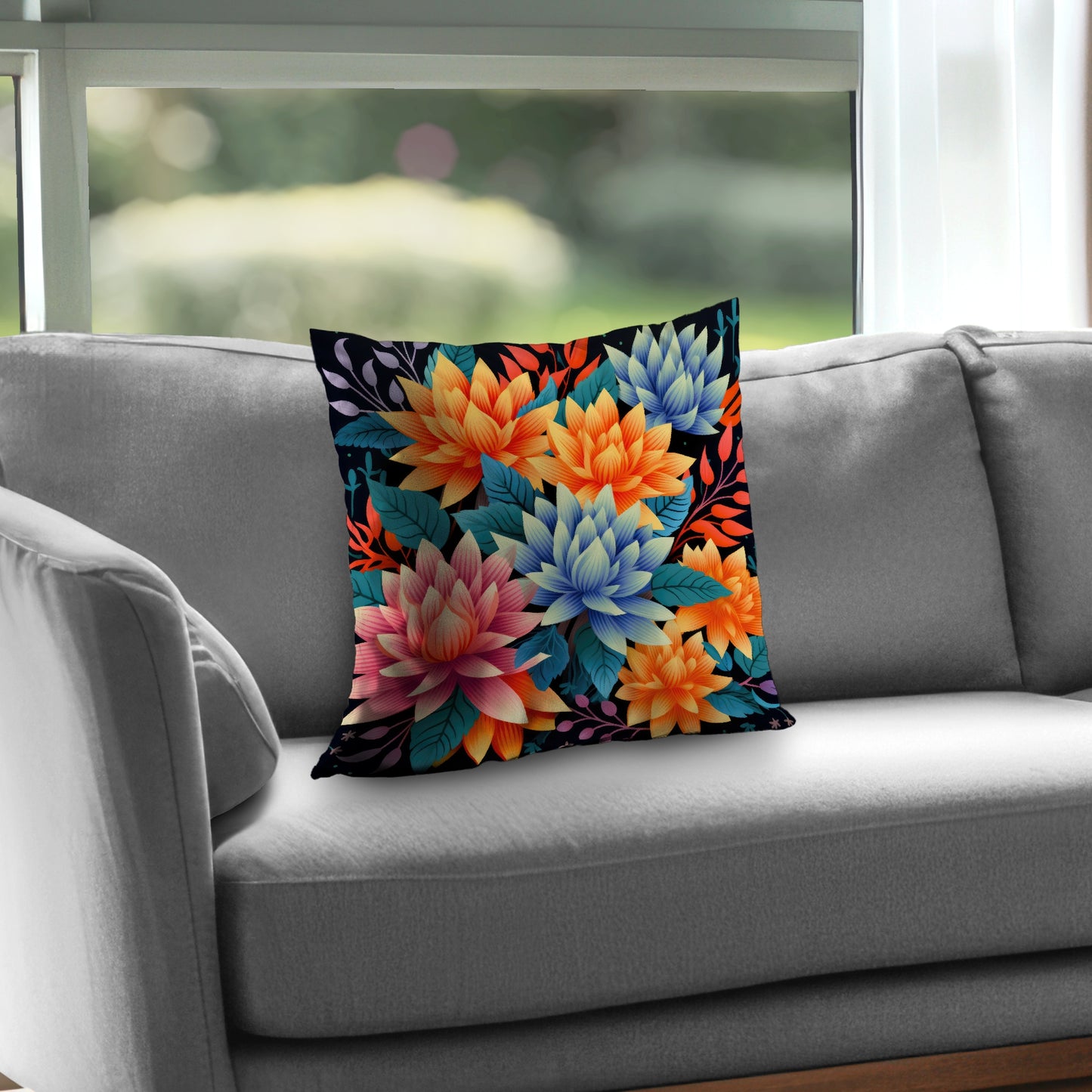Color bouquet Blue poly twill throw pillow insert | Home decor