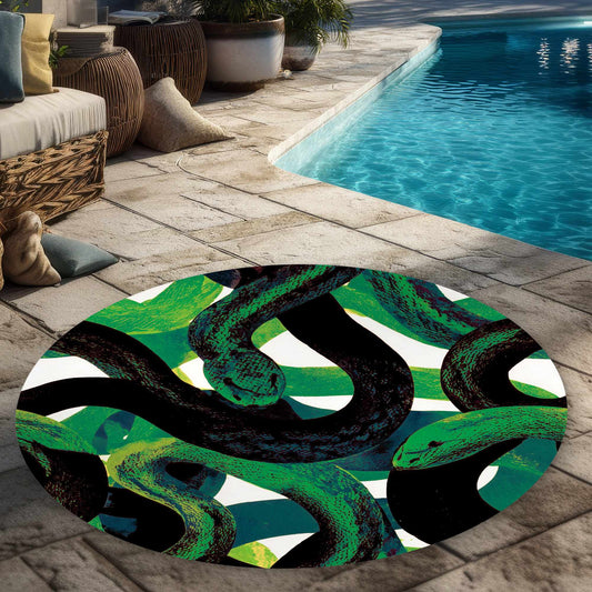 Tapis d'extérieur rond Emerald Coil Dance | Décoration élégante pour la maison