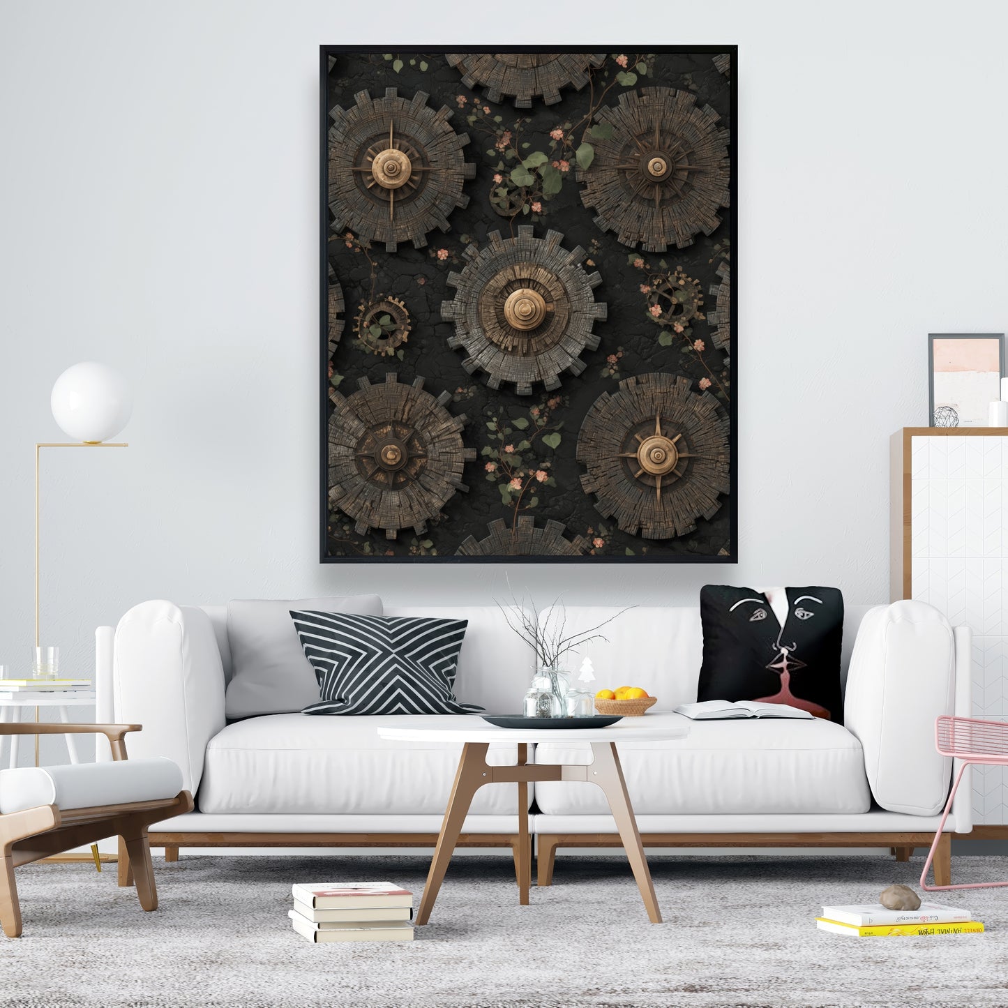 Cog Pattern - Green Framed Canvas for Home Decor | Unique Art