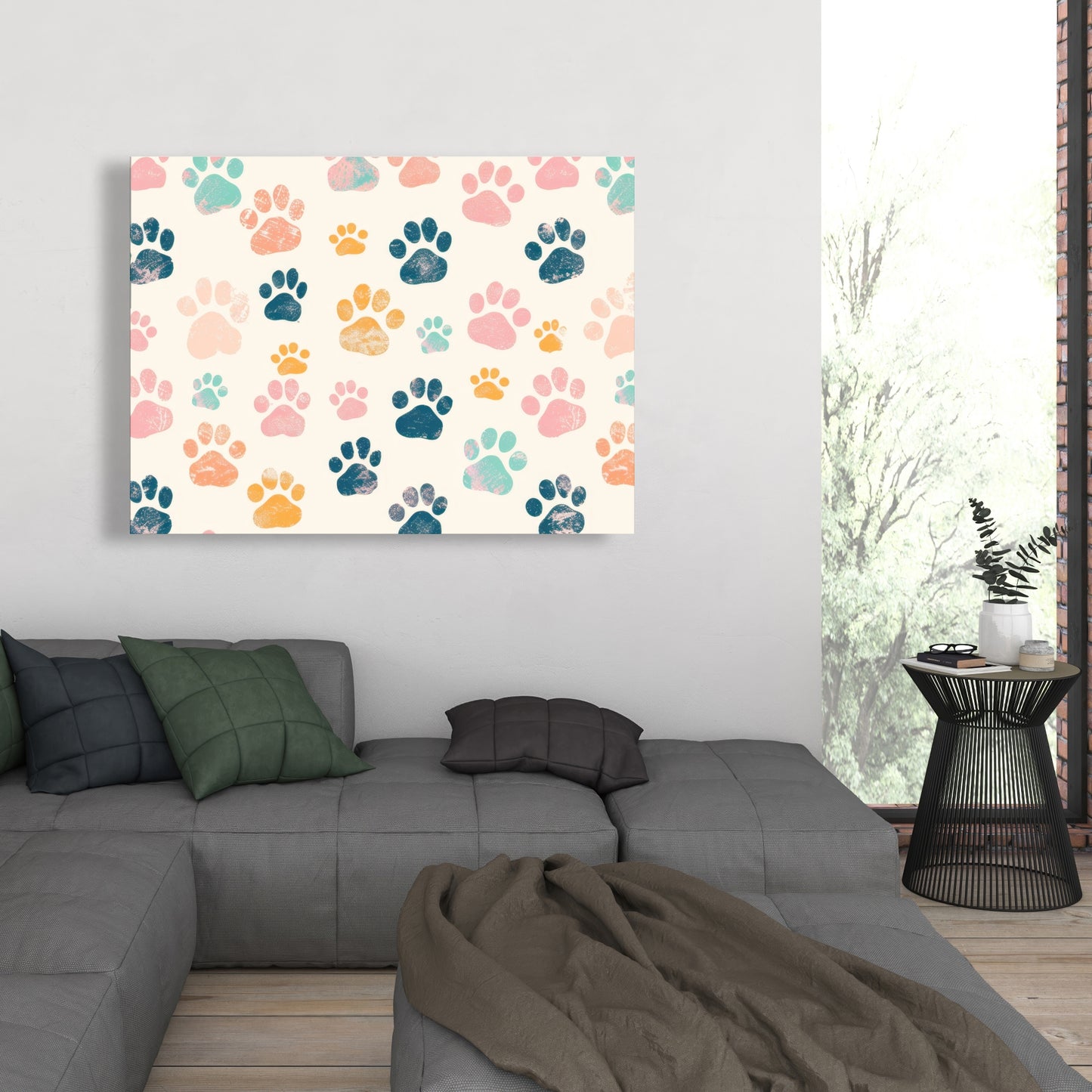 Cute Paws - Blue Canvas Wall Art for Home Decor