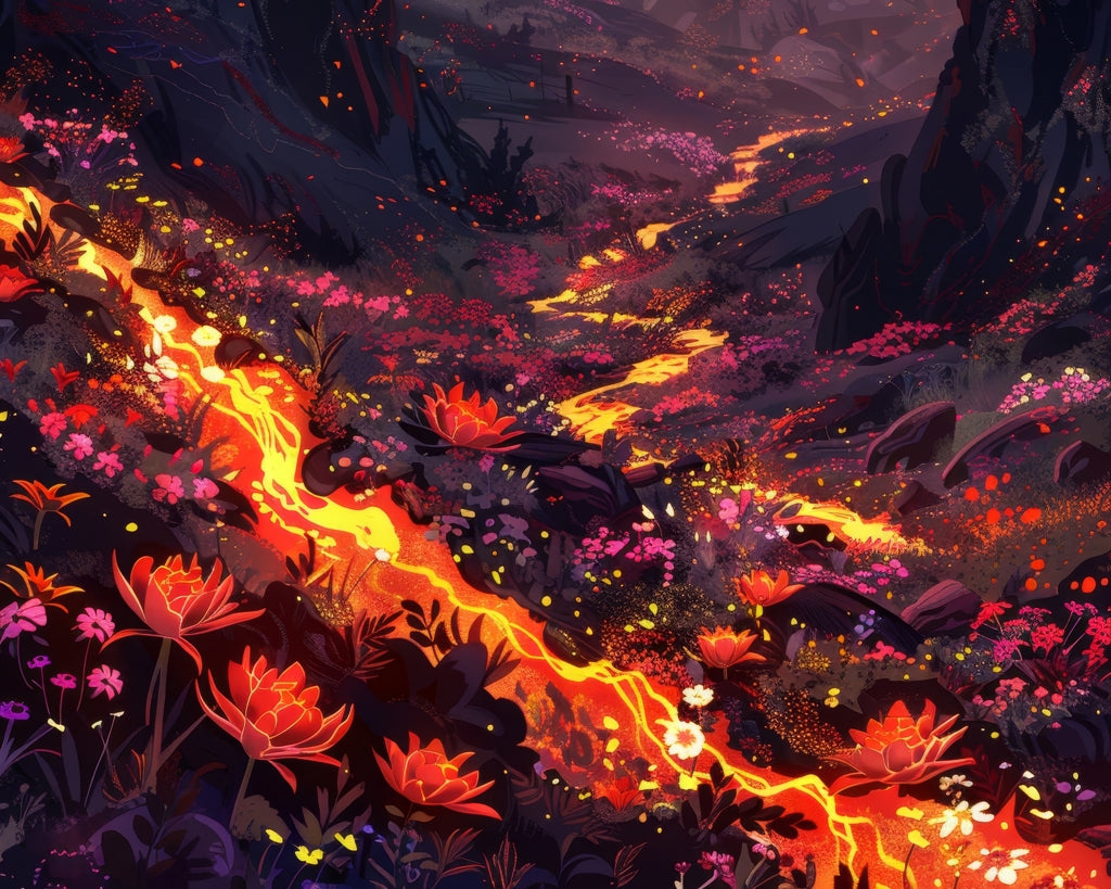 Bloom and eruption - Framed Canvas - Print on demand