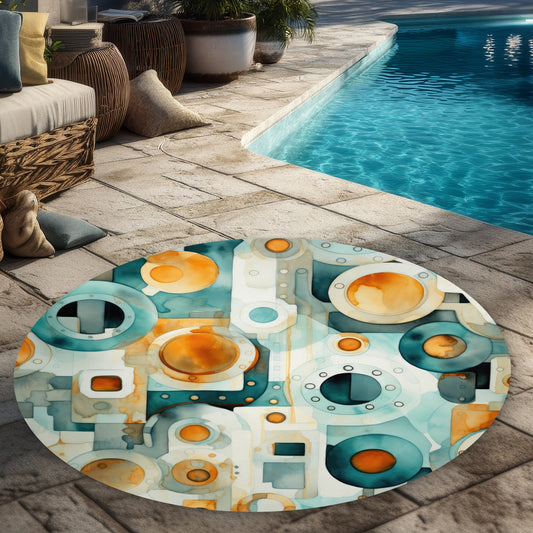 Decomposed Porthole | White Round Outdoor Area Rug for Decor