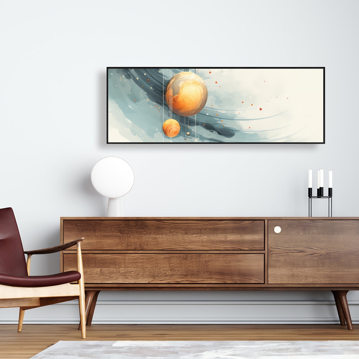 Hanging planets - Blue framed canvas for home decor
