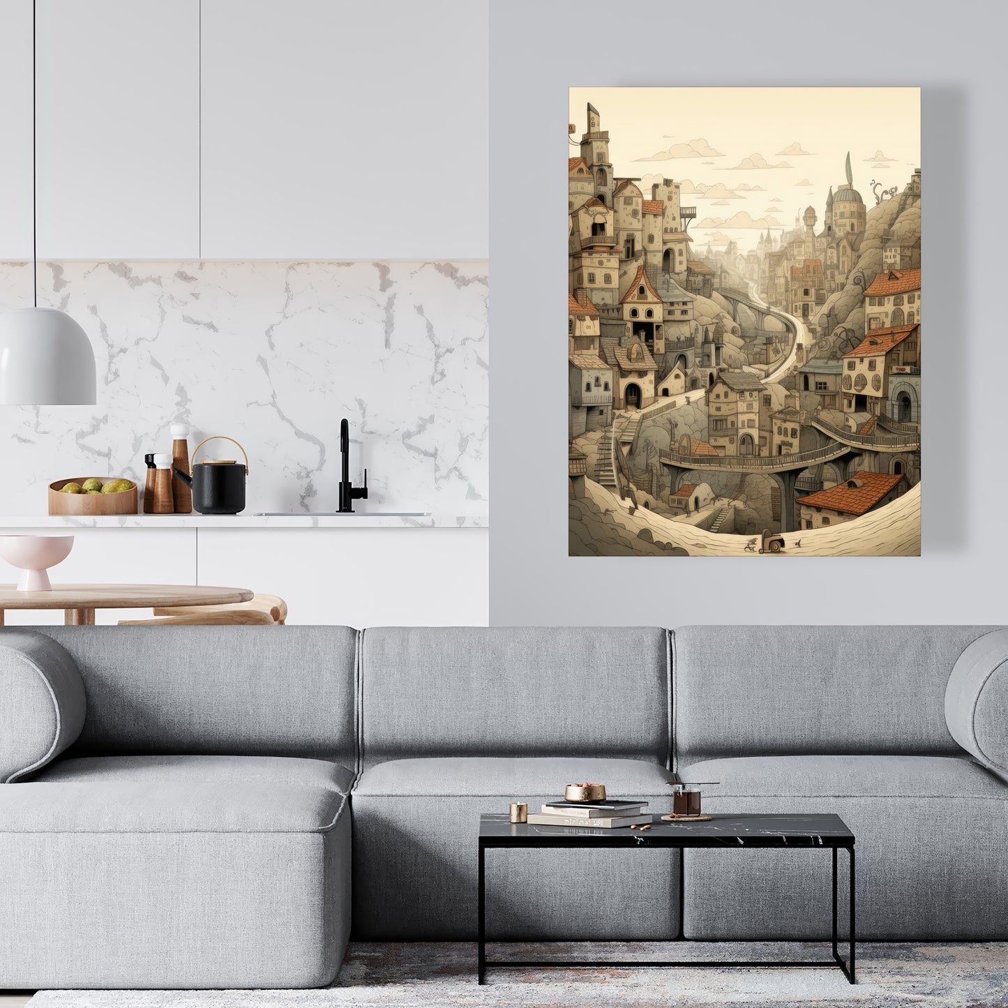 Intricate Town Hall - Beige Canvas for Elegant Home Decor