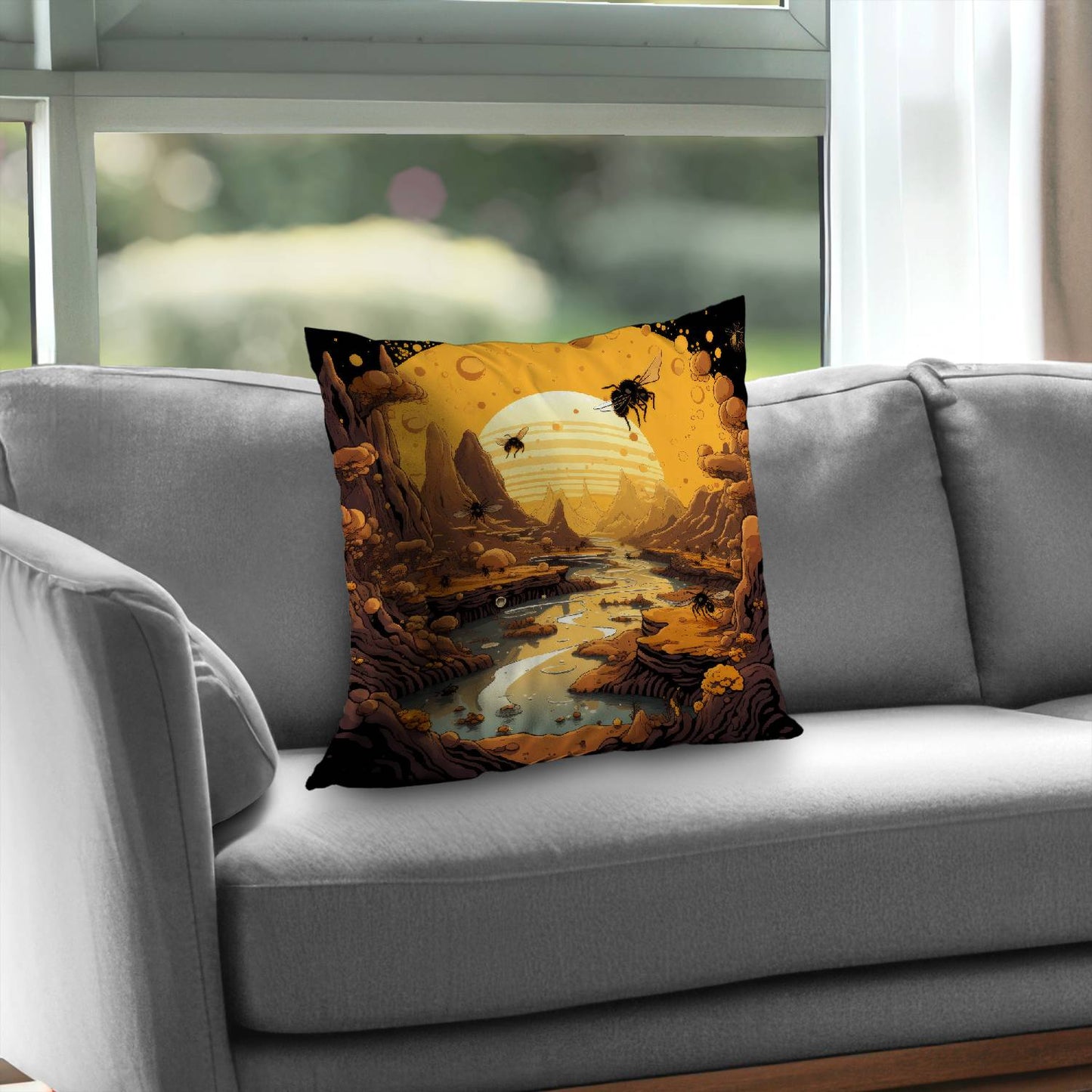 Hive Mind Black Poly Twill Throw Pillow Insert for Home Decor