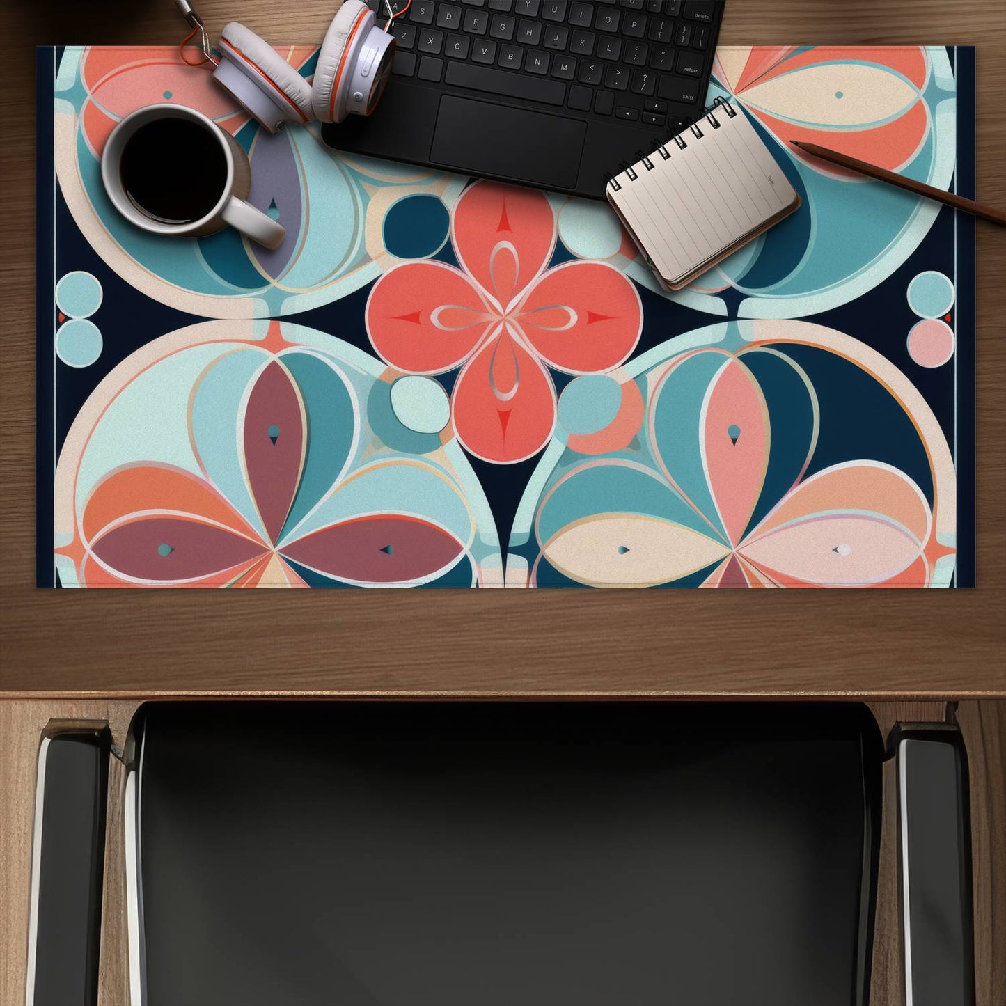 Pastel Mandala Black Desk Mat - Stylish Home Decor Accessory