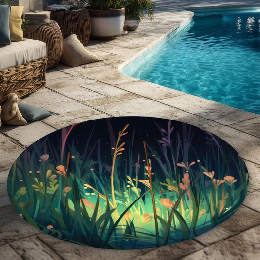 Between Twigs Black 5' Round Outdoor Area Rug for Home Decor