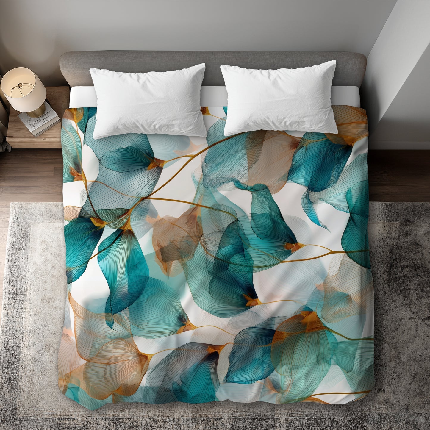 Housse de couette bleu sarcelle et marron | Décoration d'intérieur élégante