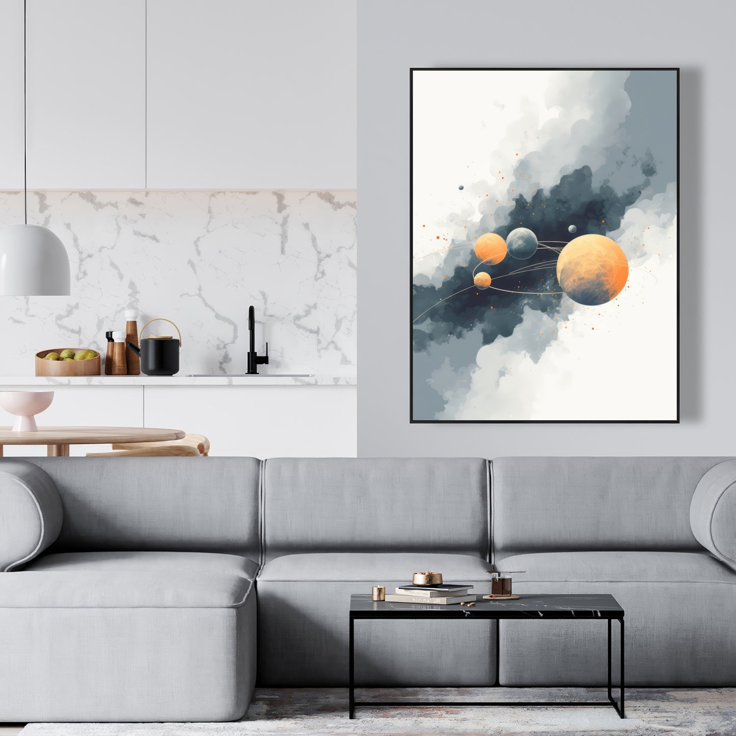 Circle of Planets - Orange Framed Canvas for Home Decor