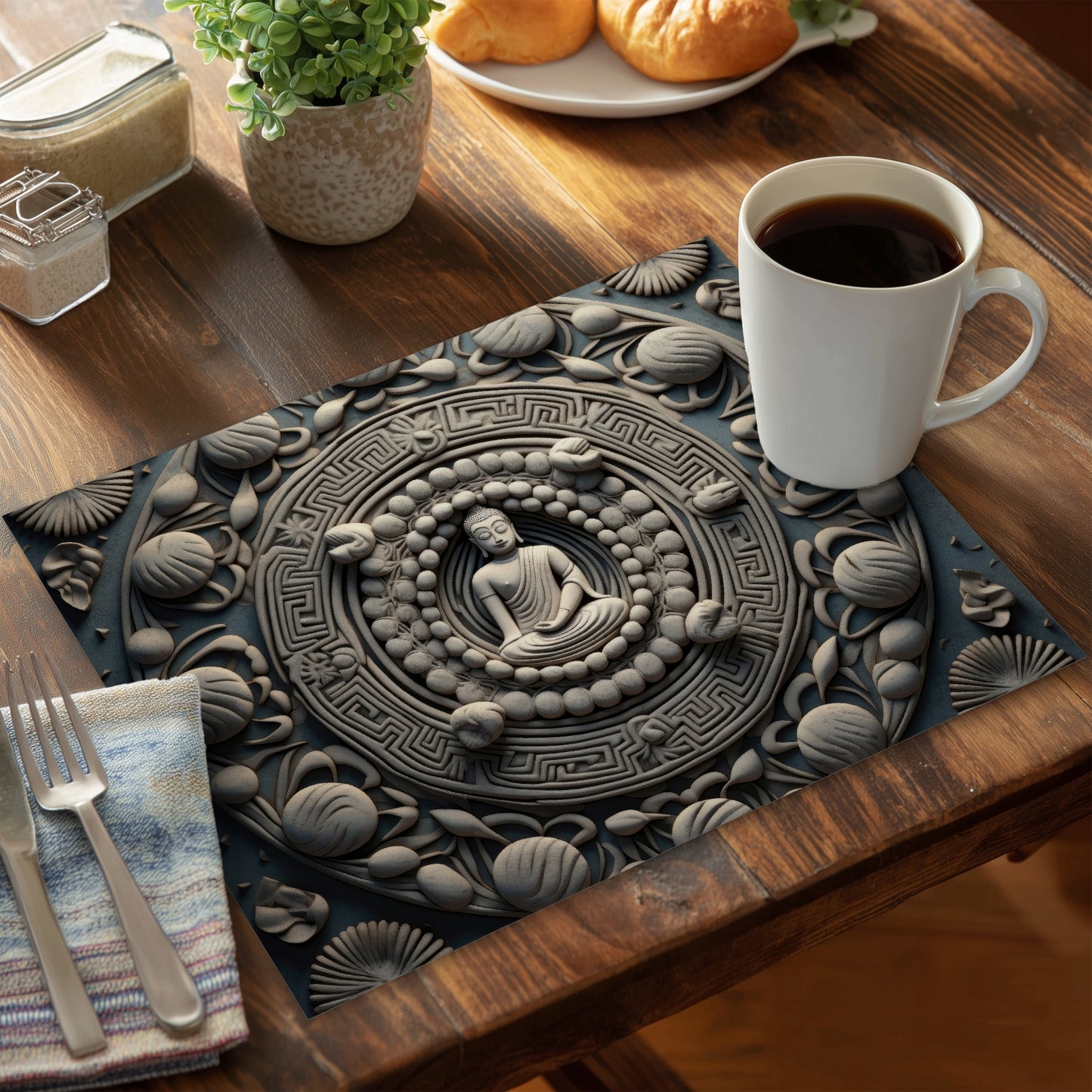 Spiritual Peace White Polyester Placemat | Home Decor Elegance