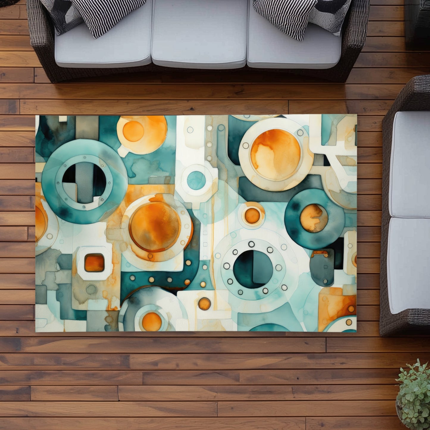 Decomposed Porthole - Orange Outdoor Area Rug for Home Decor