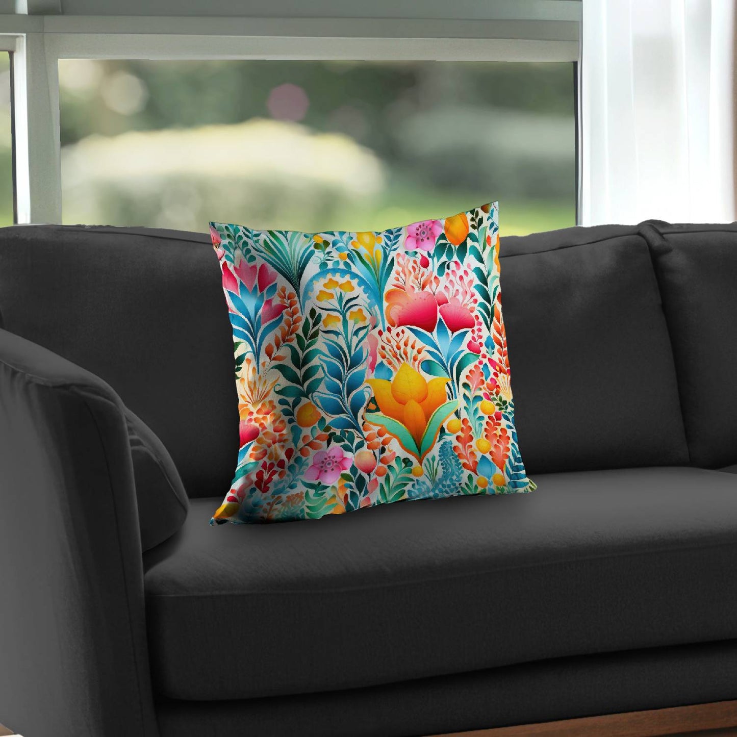 Flowing Flowers Pink Poly Twill Throw Pillow | Home Decor Insert