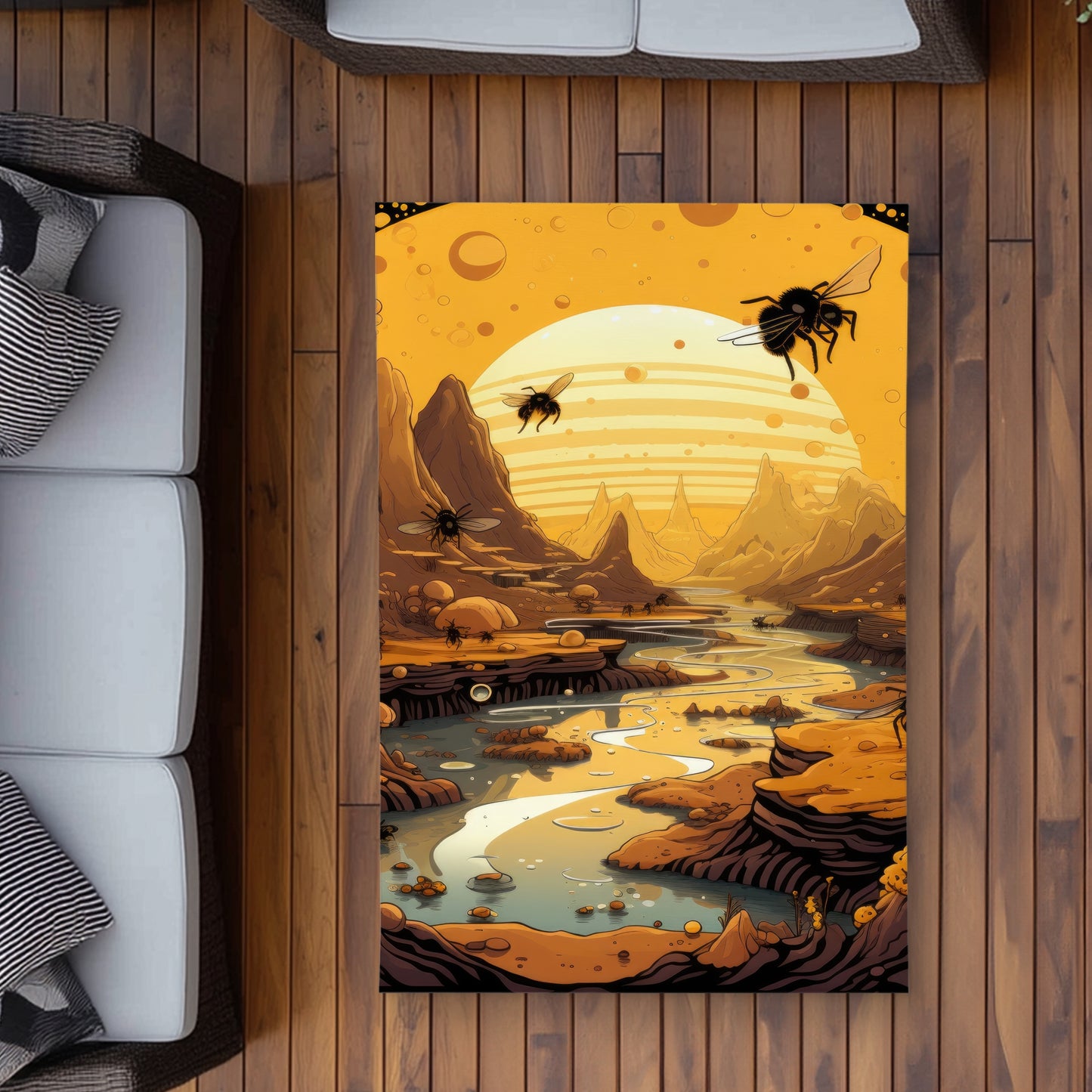 Hive Mind Orange Outdoor Area Rug | Stylish Home Decor