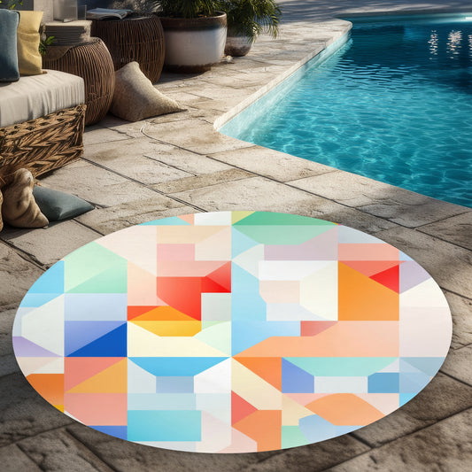 Tapis d'extérieur rond blanc géométrique Cadence (1,5 m) | Décoration d'intérieur