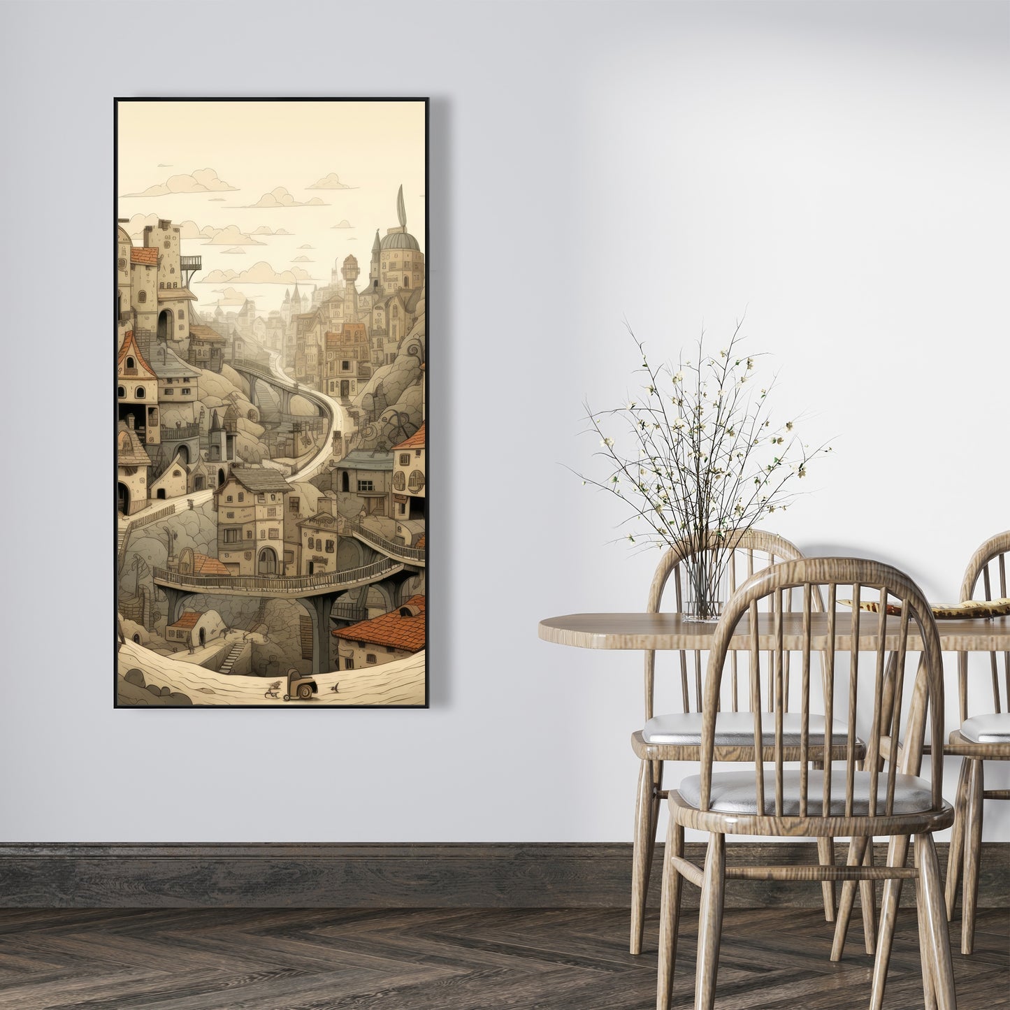 Intricate Town Hall - Orange Framed Canvas Home Decor