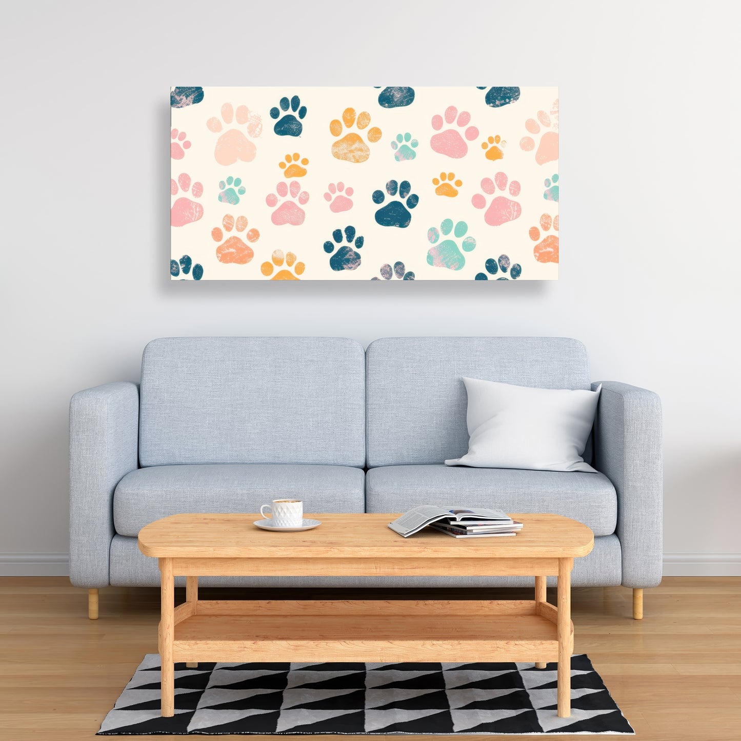Cute Paws - Blue Canvas Wall Art for Home Decor