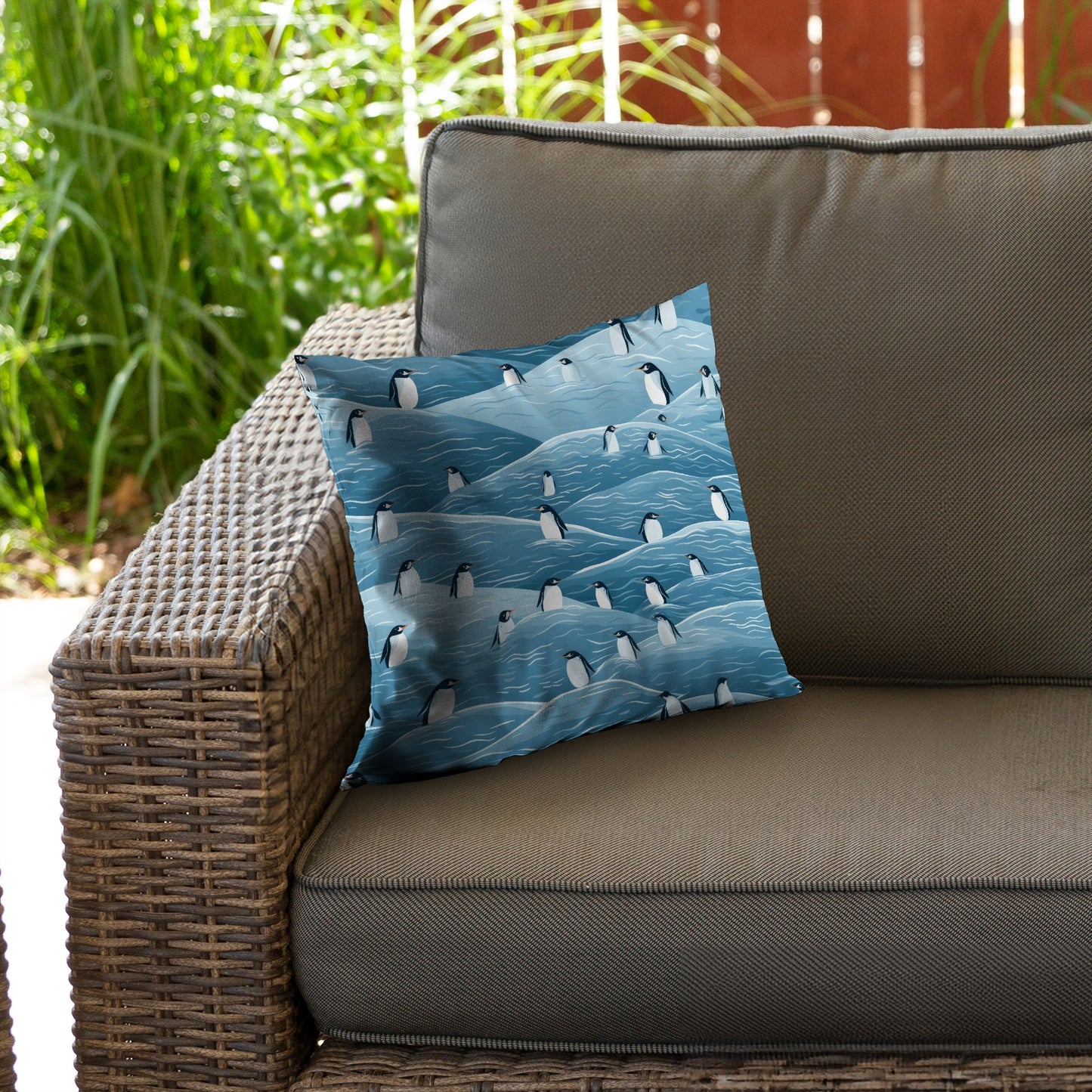 Penguins Wandering Turquoise Poly Twill Throw Pillow | Home Decor